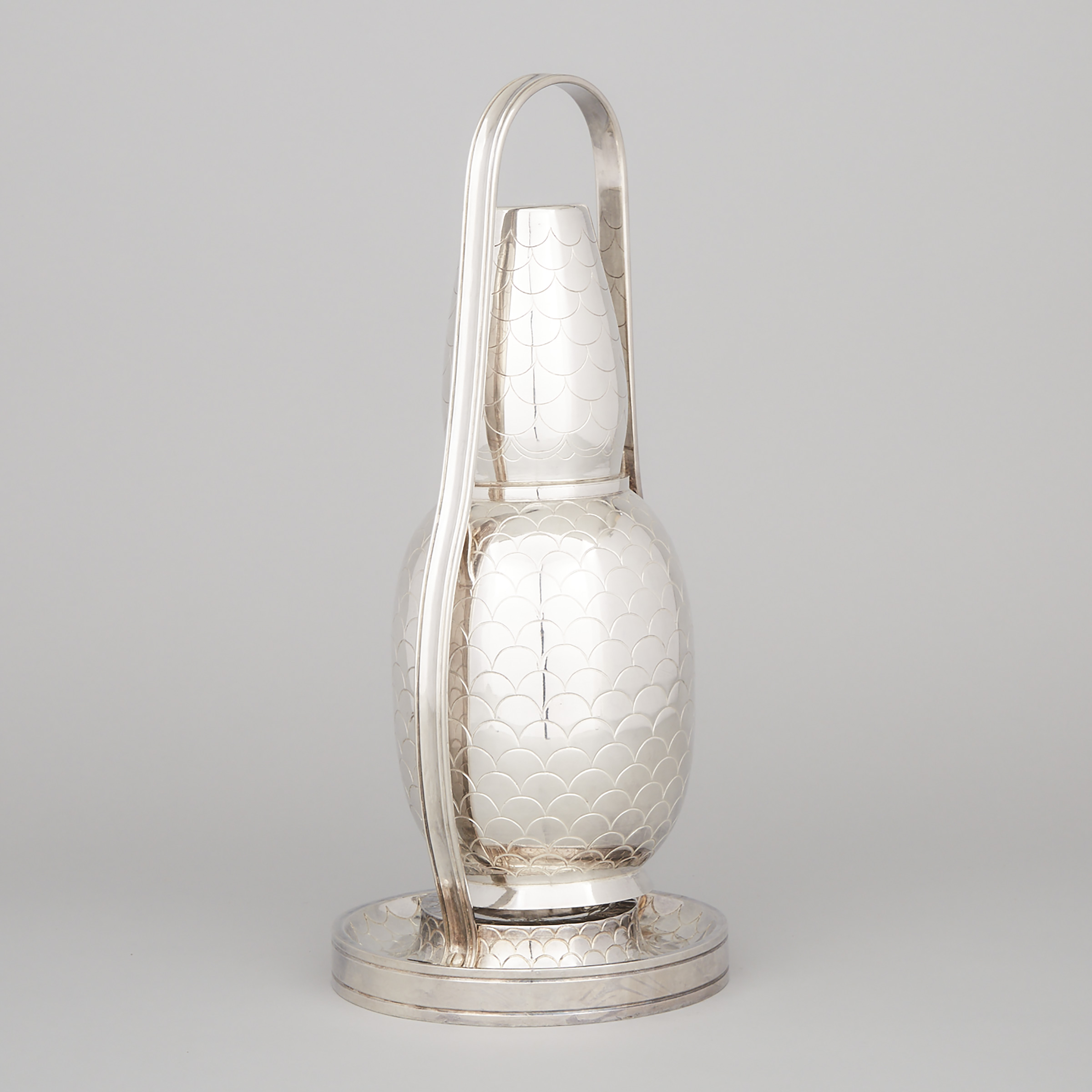 Indian Silver Bottle Holder and Stand, 20th century