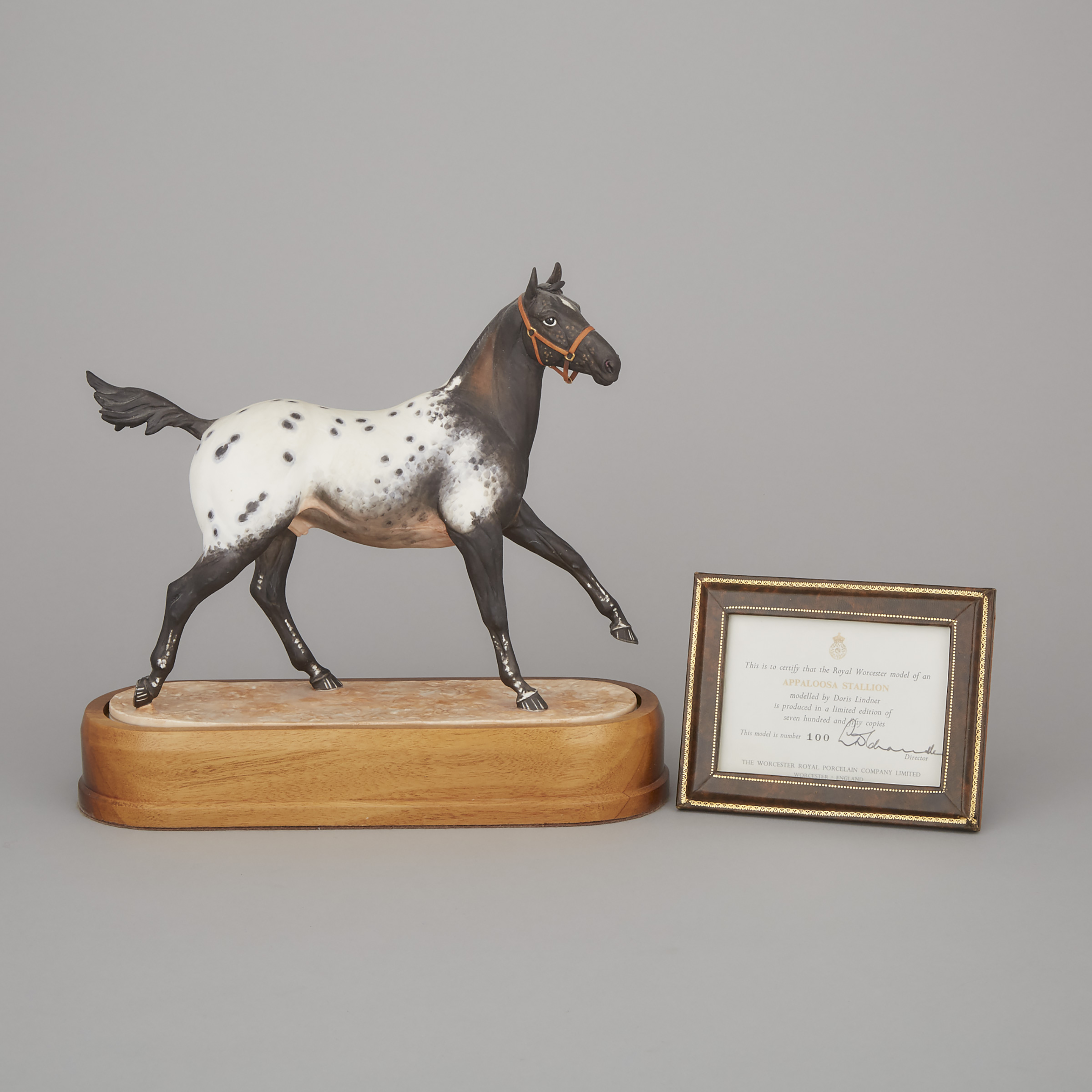 Royal Worcester Equestrian Figure ‘Appaloosa Stallion’, 100/750, Doris Lindner, c.1969