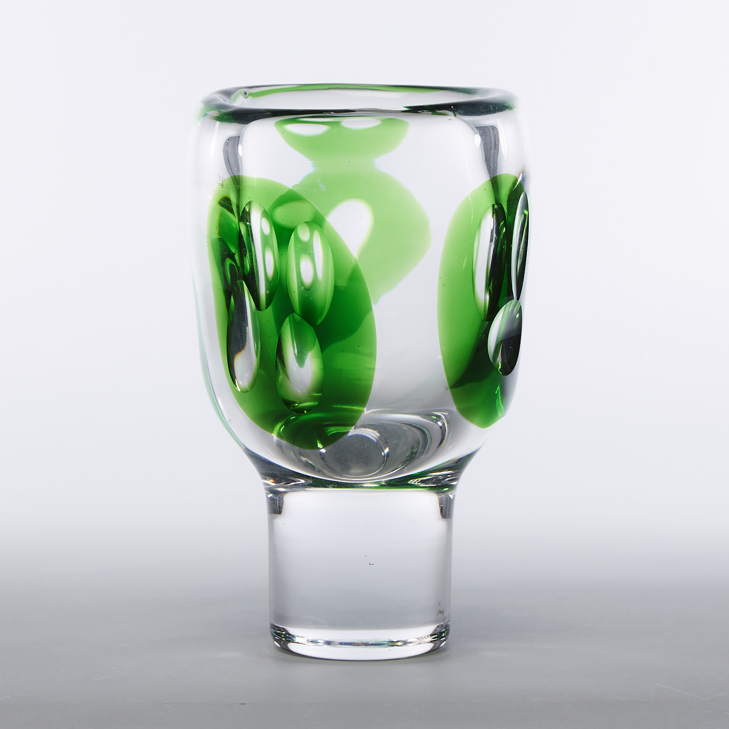 Kosta Green Marquetry and Cut Glass Vase, Vicke Lindstrand, 1960s