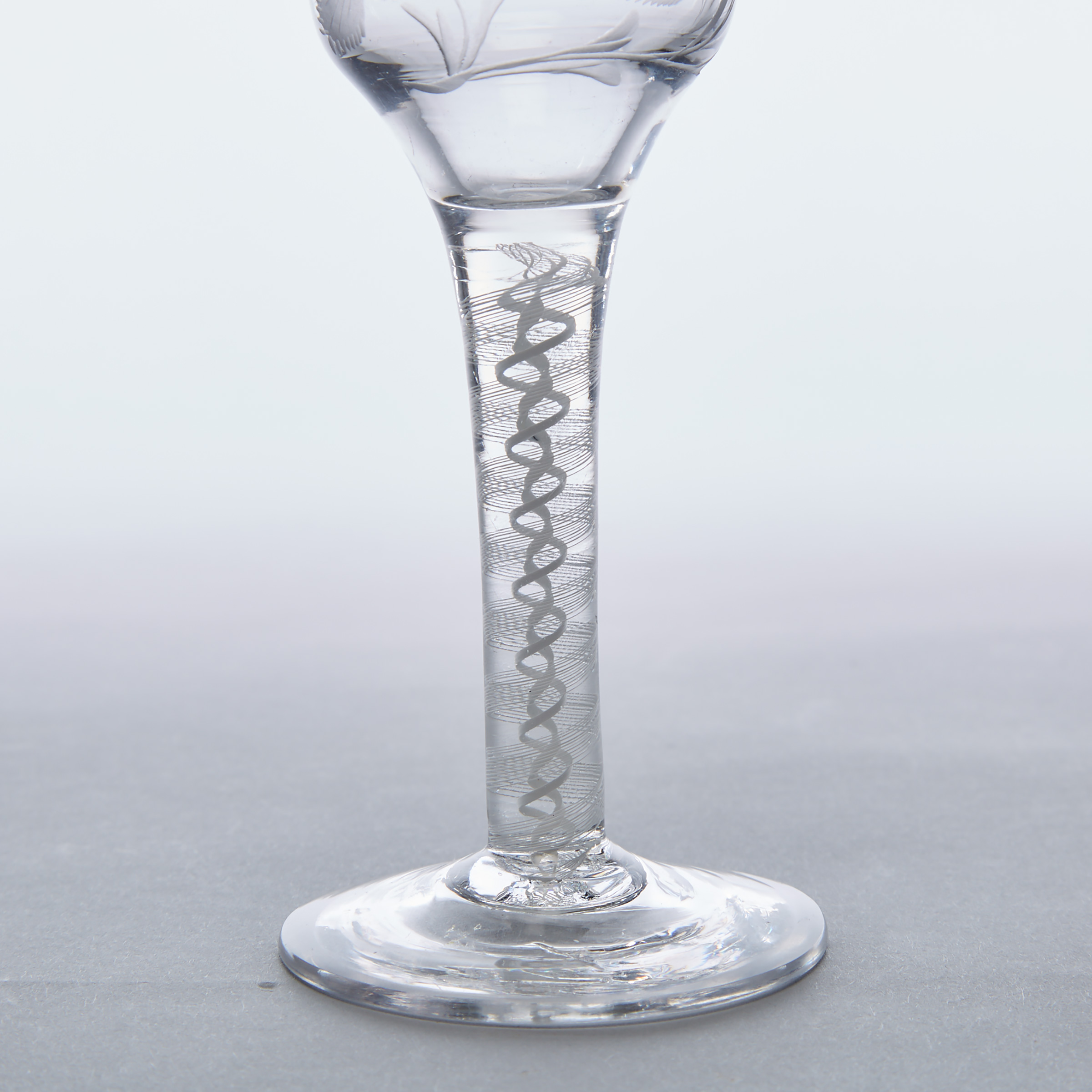 Jacobite Engraved Opaque Twist Stemmed Wine Glass, c.1760