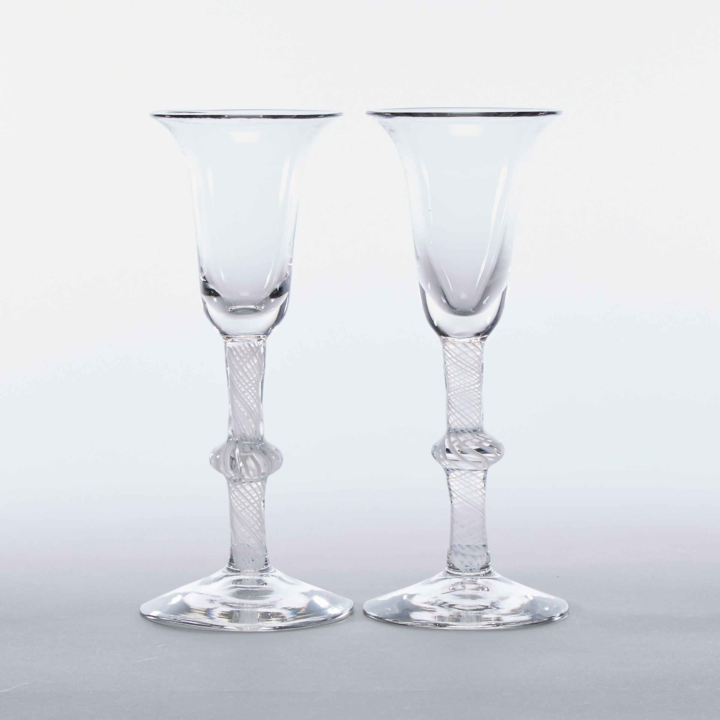 Pair of Continental Opaque Twist Stemmed Wine Glasses, late 18th/19th century