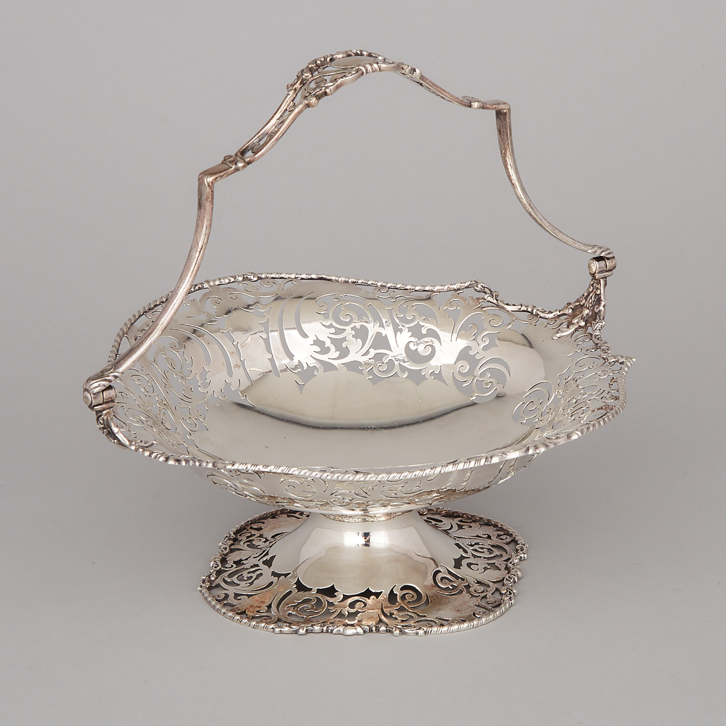 English Silver Pierced Cake Basket, David Fullerton, London, 1923