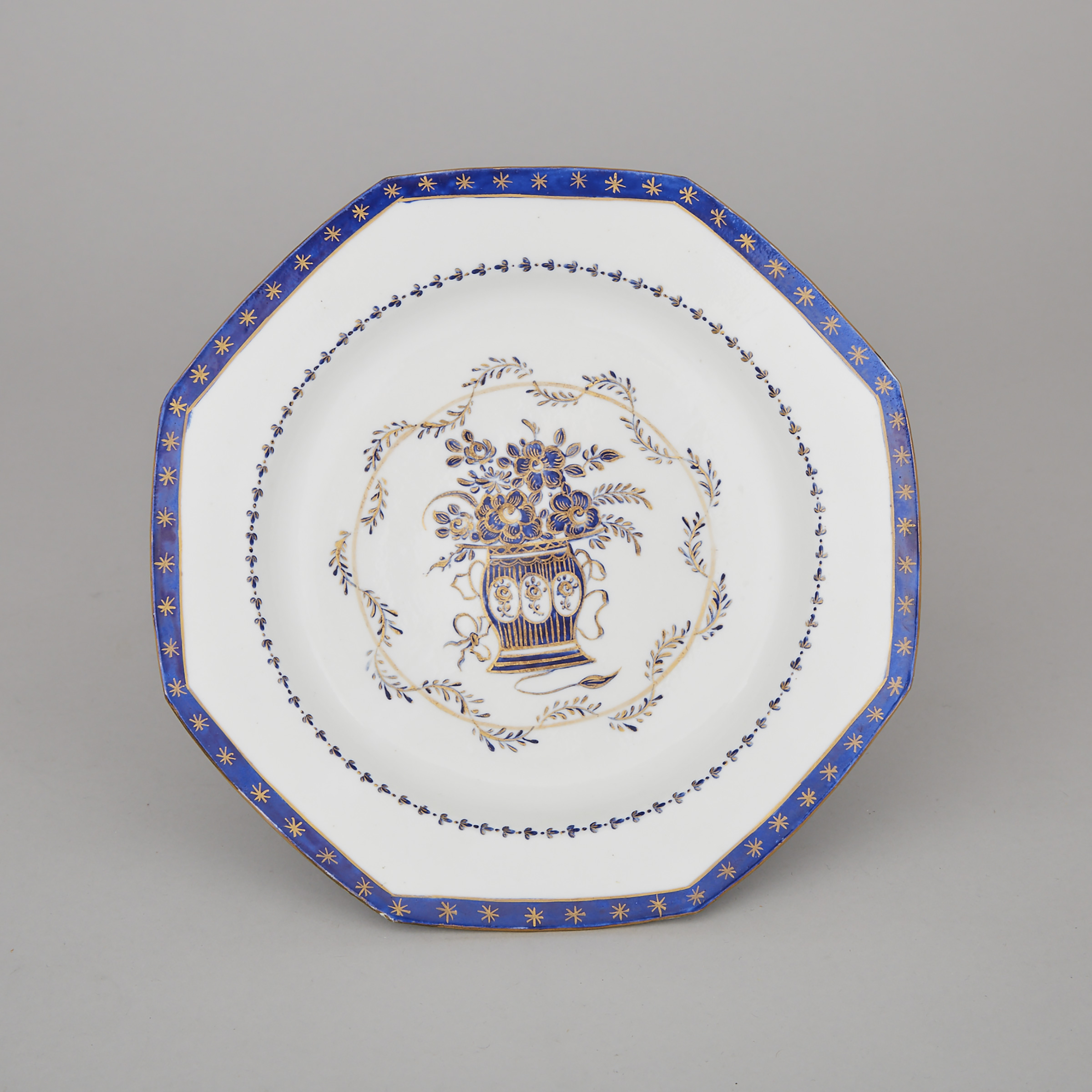 Bow Cobalt Blue and Gilt Decorated Octagonal Plate, c.1760