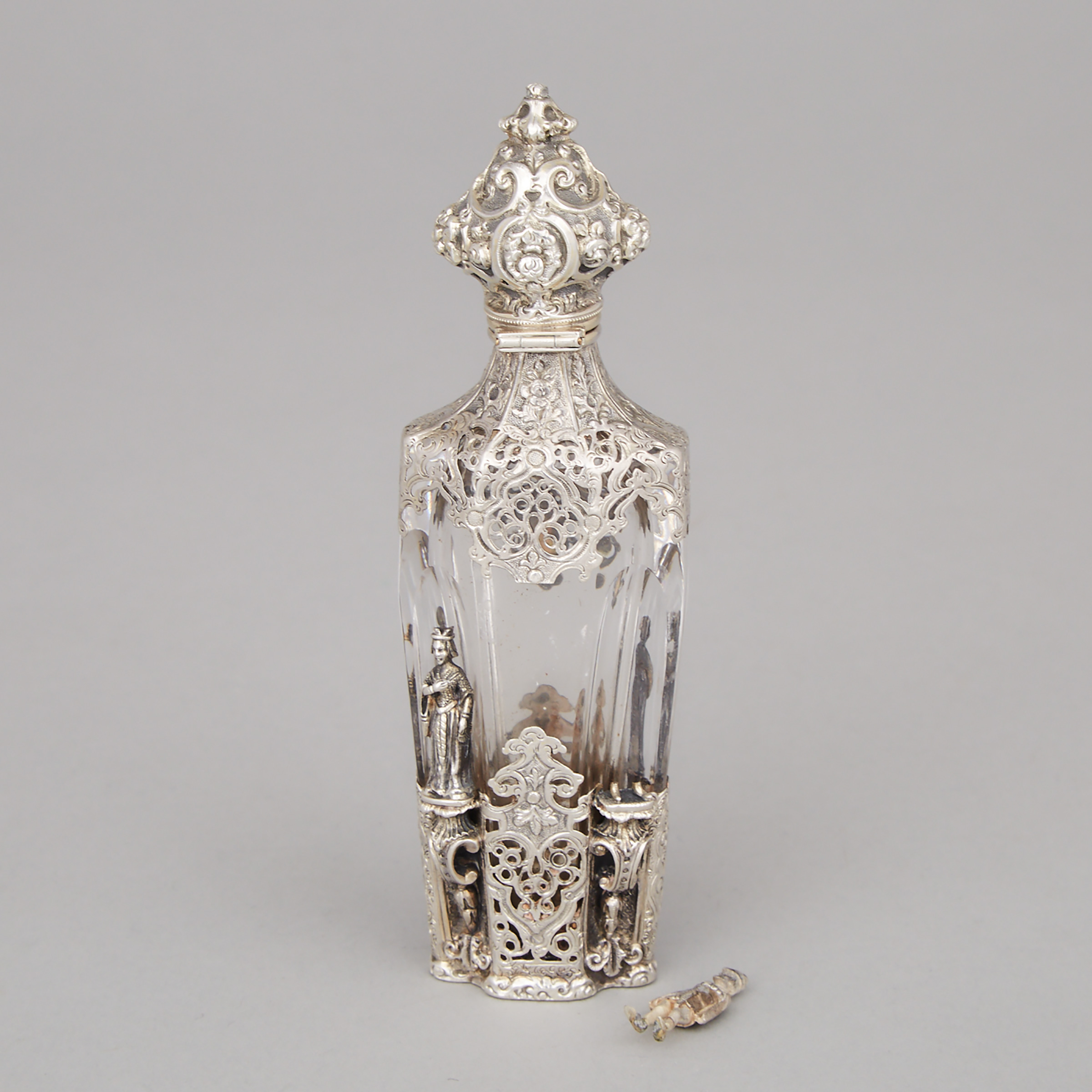 French Silver Mounted Cut Glass Scent Bottle, 19th century