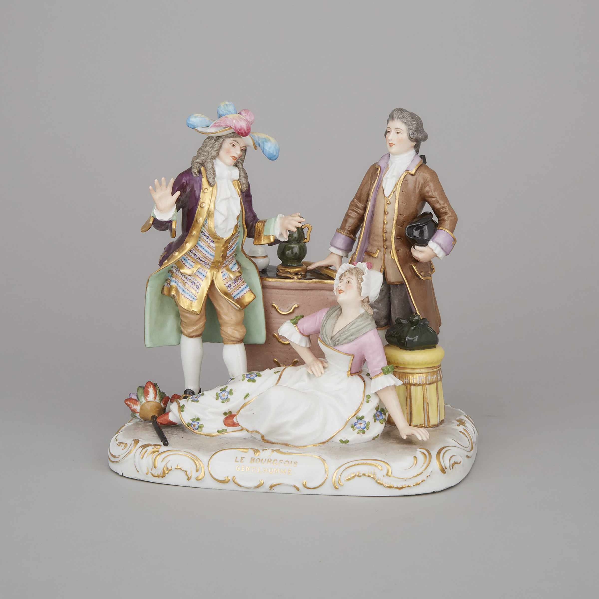French Porcelain Figure Group, 'Le Bourgeois Gentilhomme', 20th century