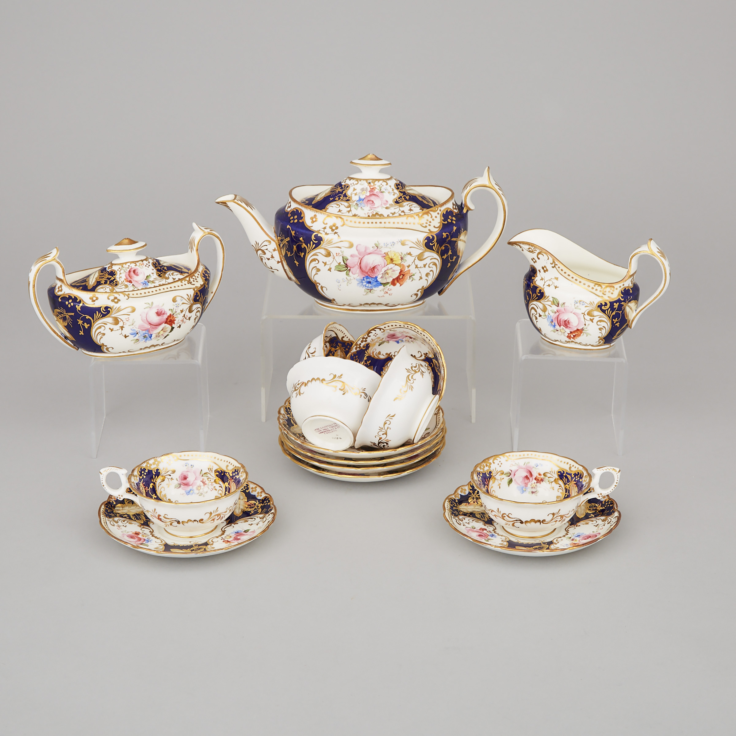 Hammersley Floral Decorated Blue Ground Tea Service, for China Hall, Toronto, 20th century