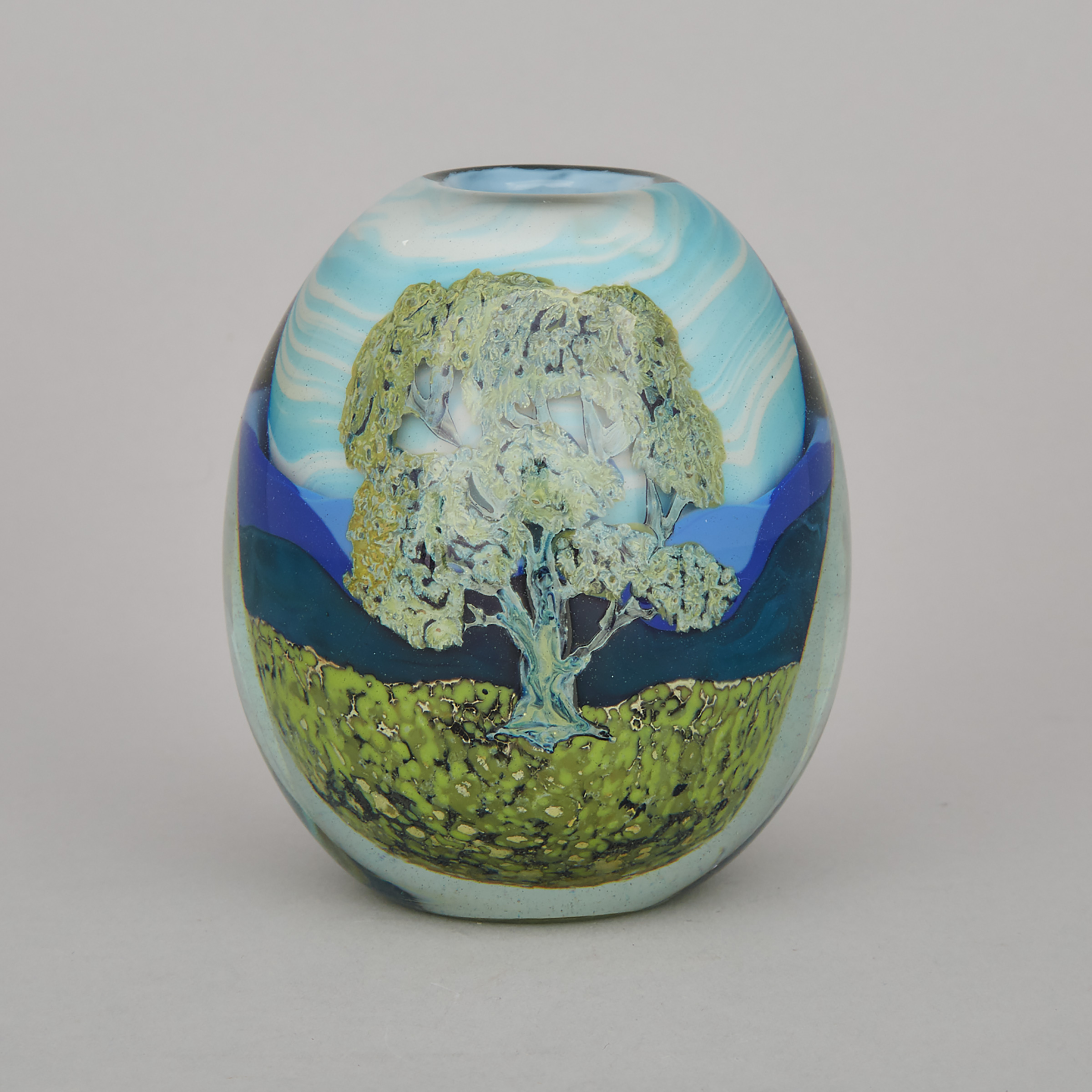 Edward Roman (Canadian, b.1941), Hilltop Trees #1, Internally Decorated Glass Vase, 1981