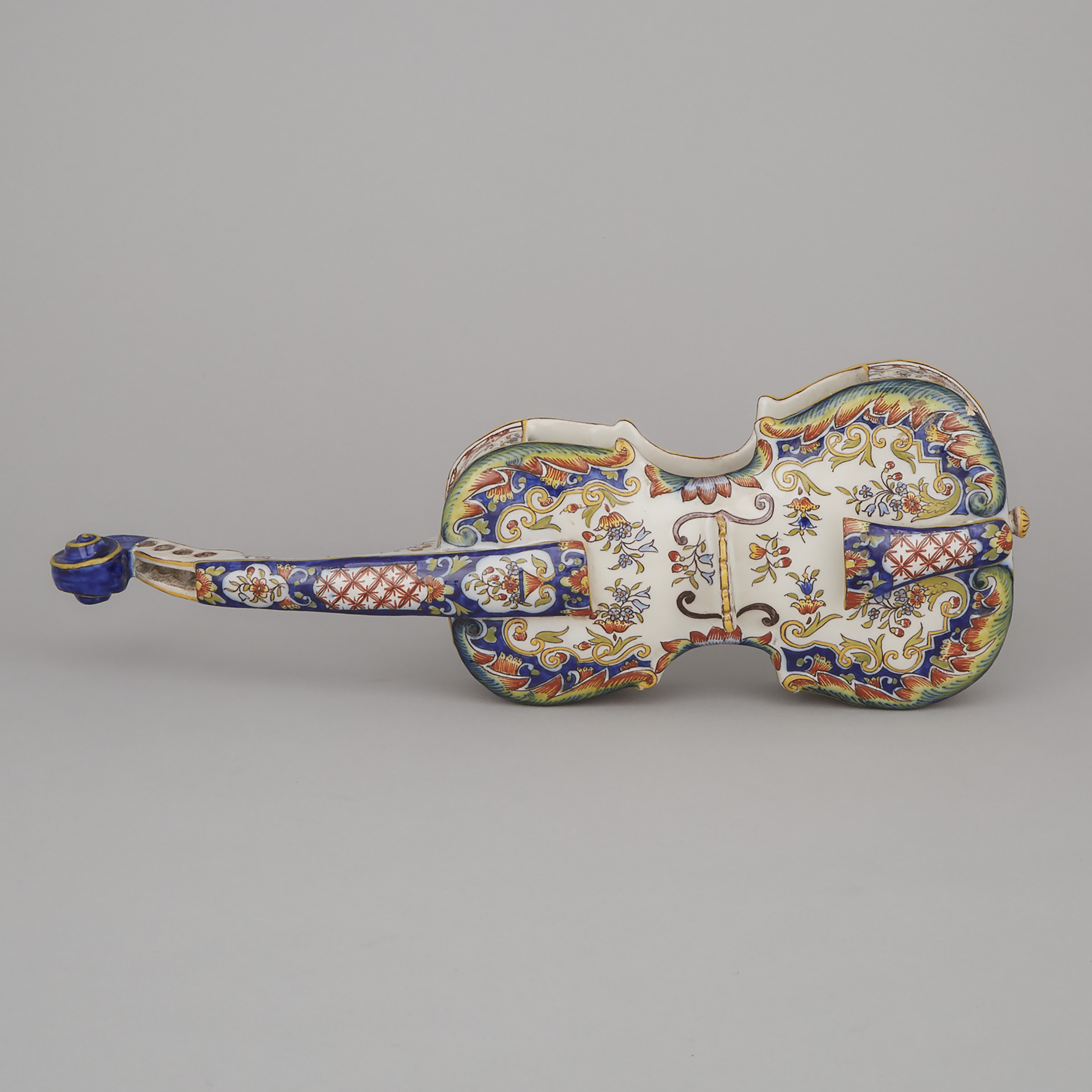 Delft Polychrome Decorated Violin-Form Wall Pocket, early 20th century