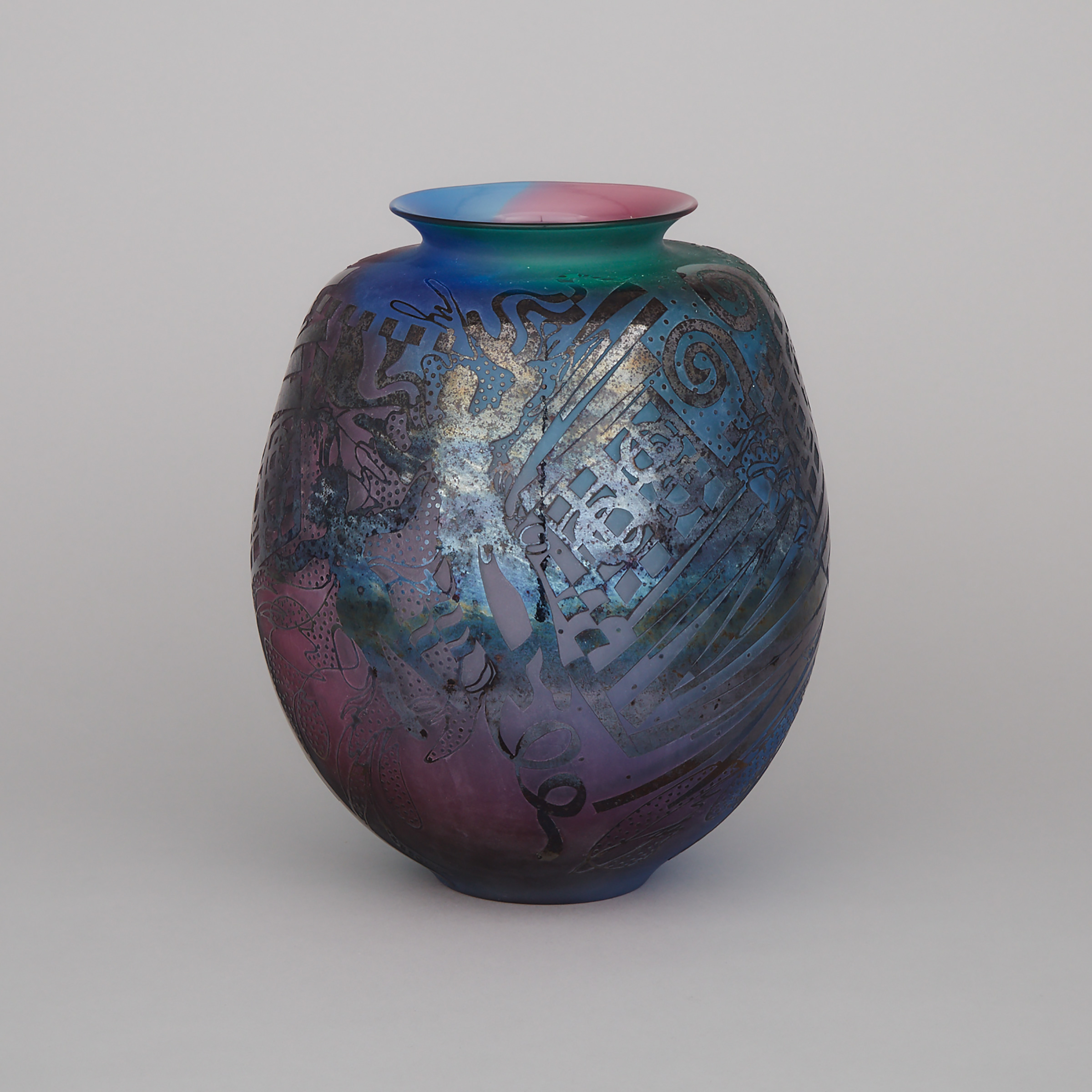 Heather Wood (Canadian, b.1953) and John Kepkiewicz (Canadian, b.1955), 'Division', Acid Etched Glass Vase, 1989