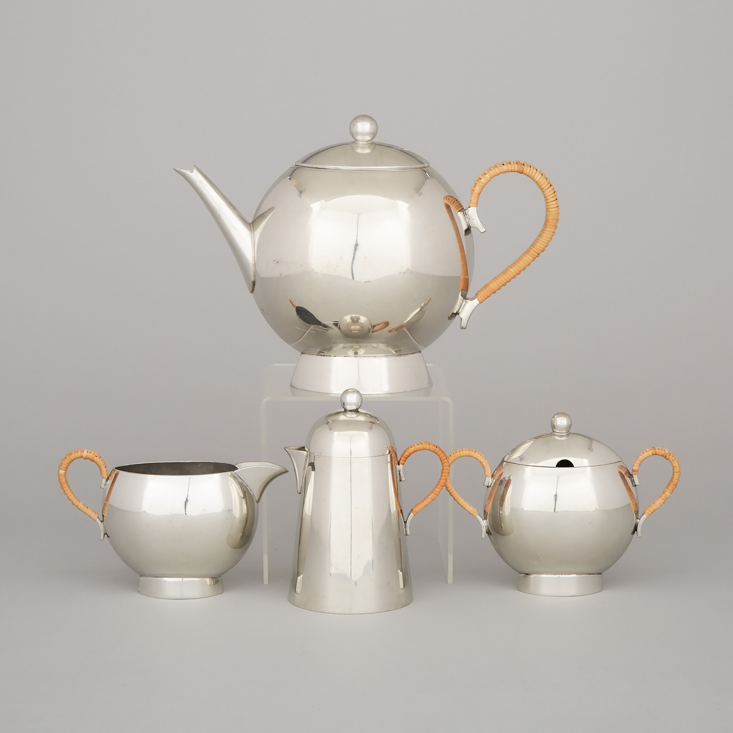 Four Piece Contemporary Nick Munro Pewter Tea Service, late 20th century