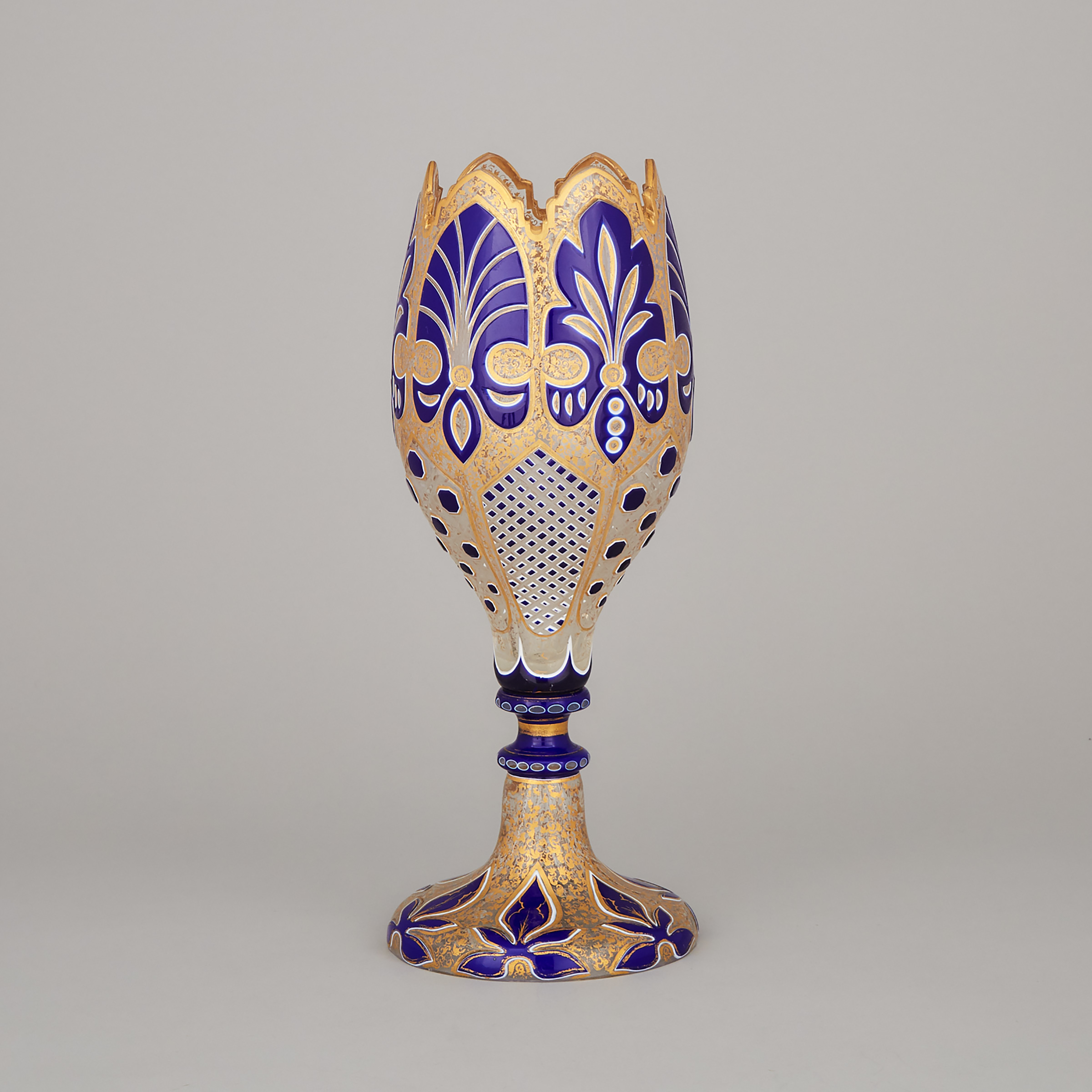 Bohemian Blue Overlaid and Gilt Glass Vase, late 19th century