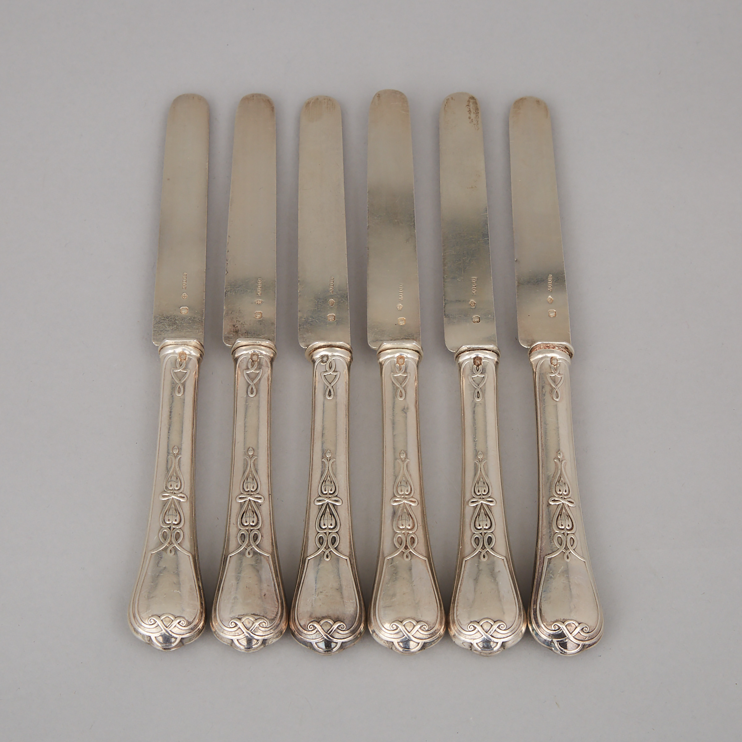 Six French Silver Dessert Knives, Odiot, Paris, late 19th century