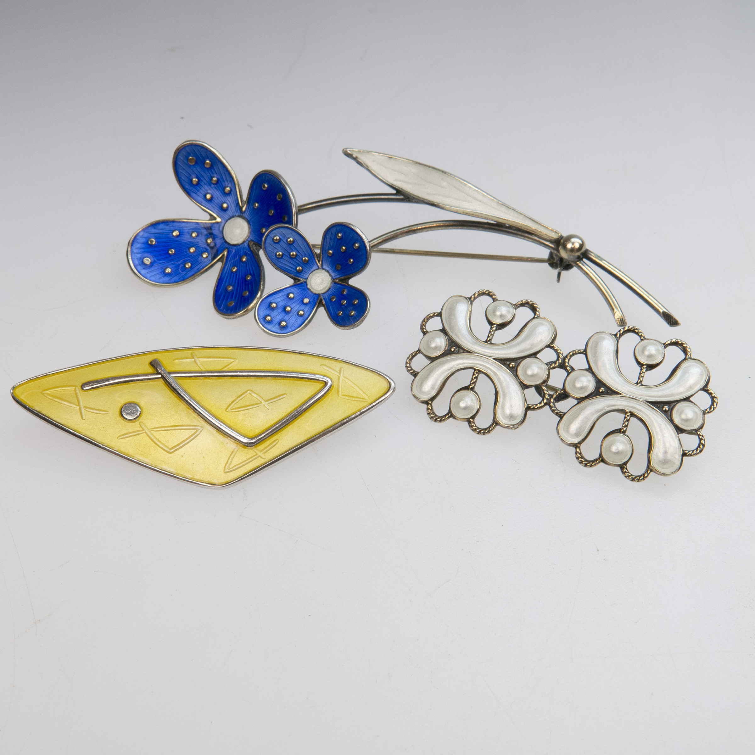 3 Norwegian Sterling Silver And Enamel Pins