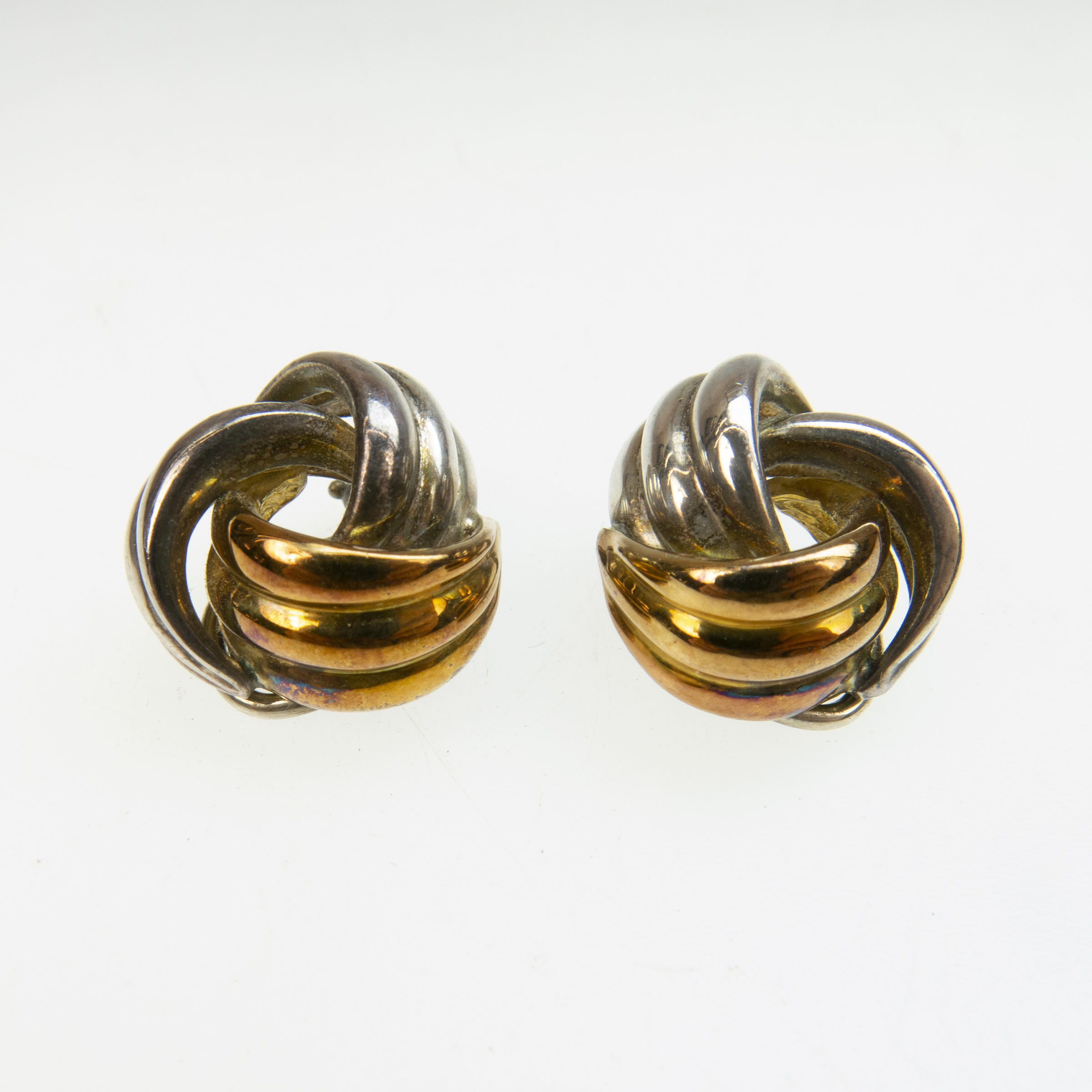 Pair Of Tiffany & Co. Sterling Silver And 18k Yellow Gold Button Clip-Back Earrings; 0.75” dia.