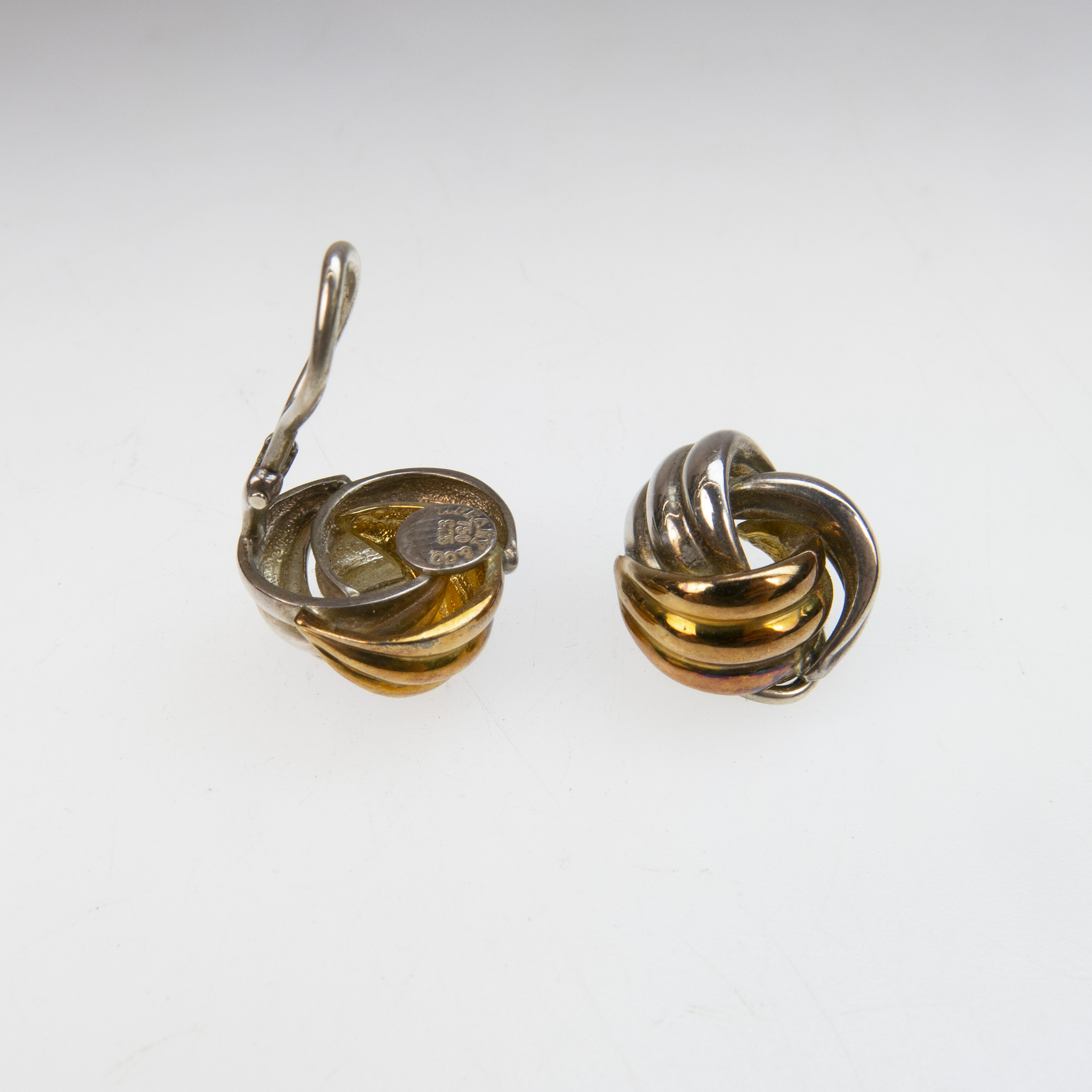Pair Of Tiffany & Co. Sterling Silver And 18k Yellow Gold Button Clip-Back Earrings; 0.75” dia.