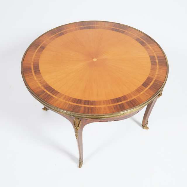 Louis XV Style Ormolu Mounted King and Tulip Wood Coffee Table, mid 20th century