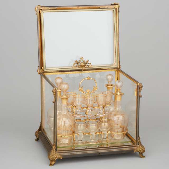 Napoleon III Glass Panelled Ormolu Tantalus, c.1870