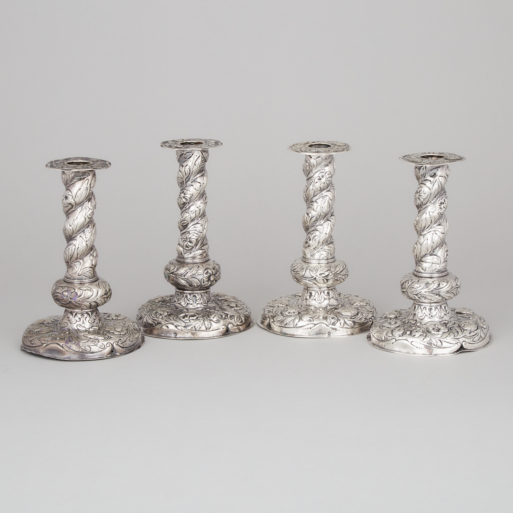 Set of Four Dutch Silver Table Candlesticks, The Hague, c.1902-06