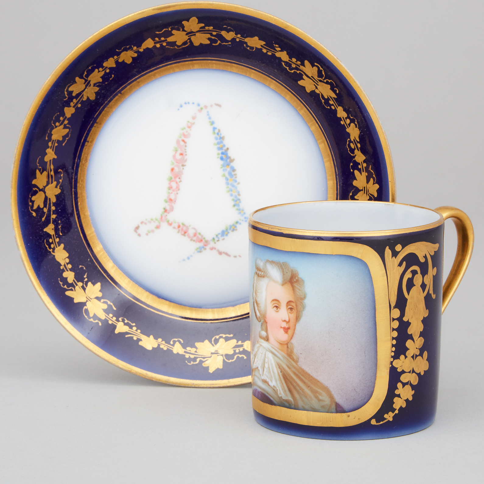 'Sèvres' Portrait Cup and Saucer, 'Marie Antoinette', late 19th century