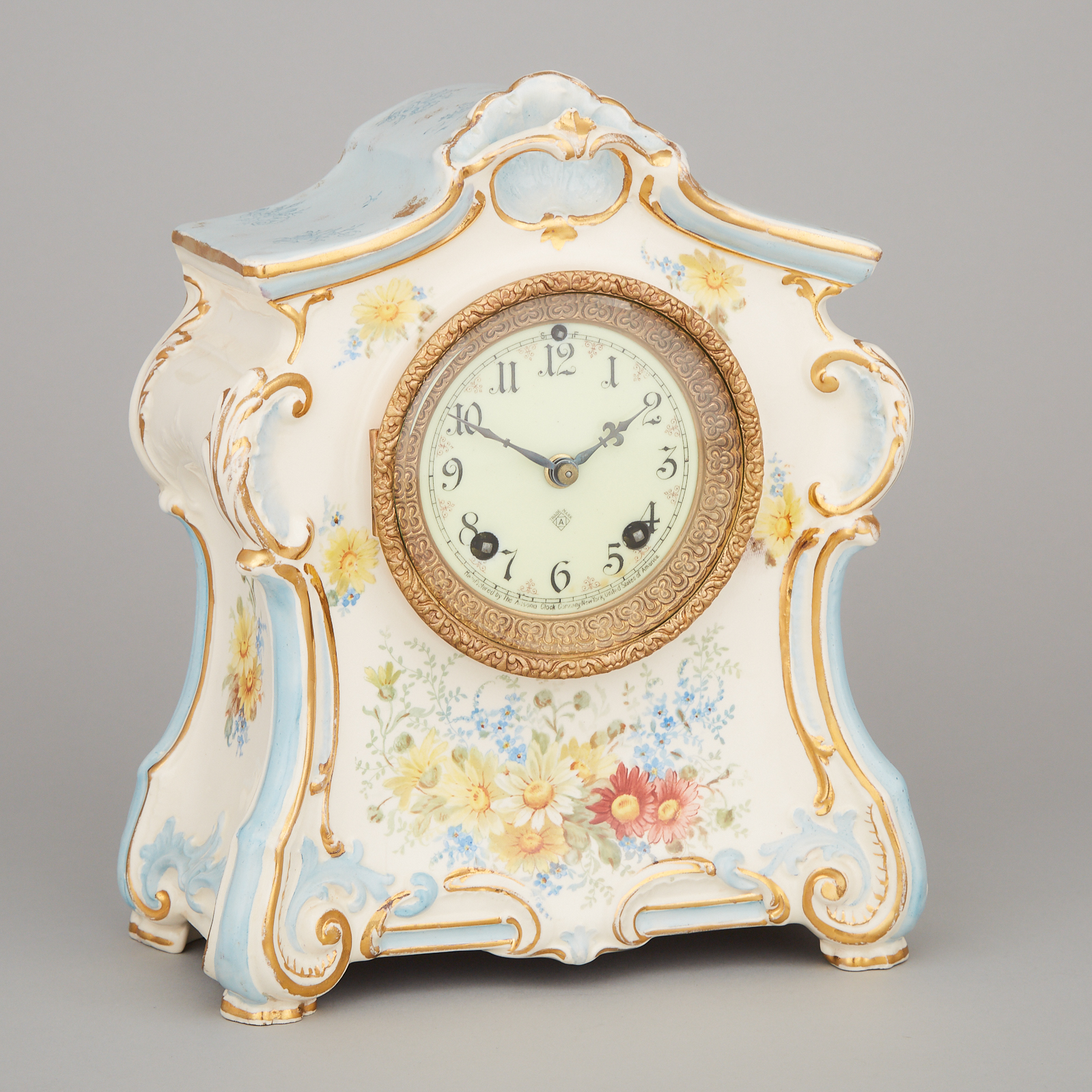Ansonia Royal Bonn 'La Fontaine' Ceramic Mantel Clock, c.1895