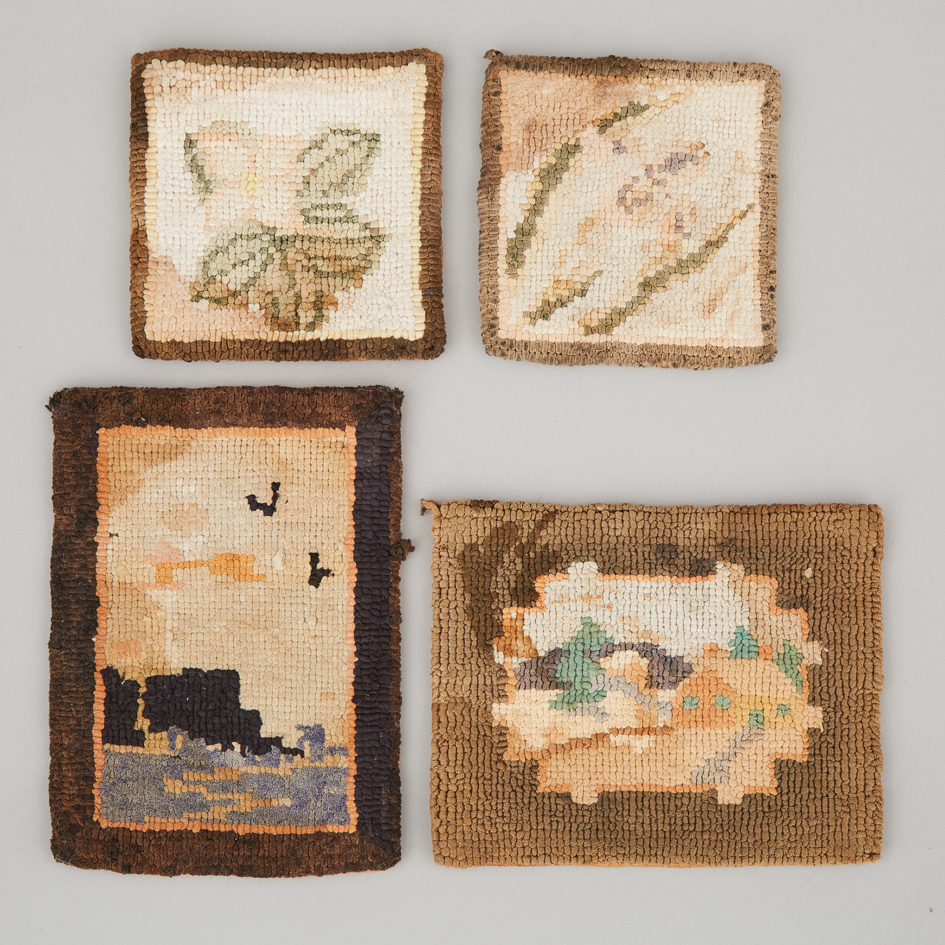 Four Grenfell Labrador Industries Small Hooked Mats/Coasters, c.1930