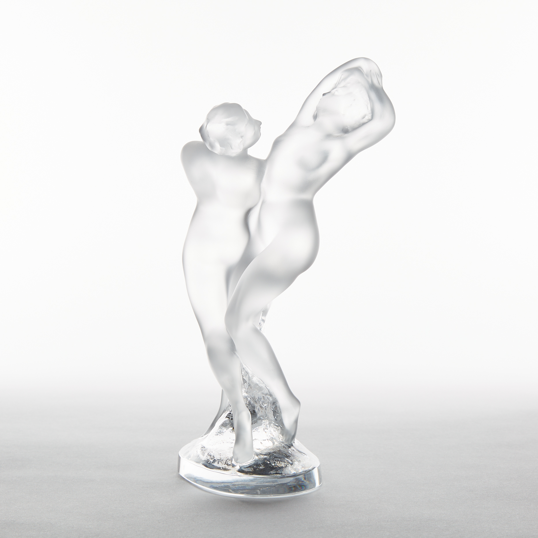 'Deux Danseuses', Lalique Moulded and Frosted Glass Figure Group, post-1978