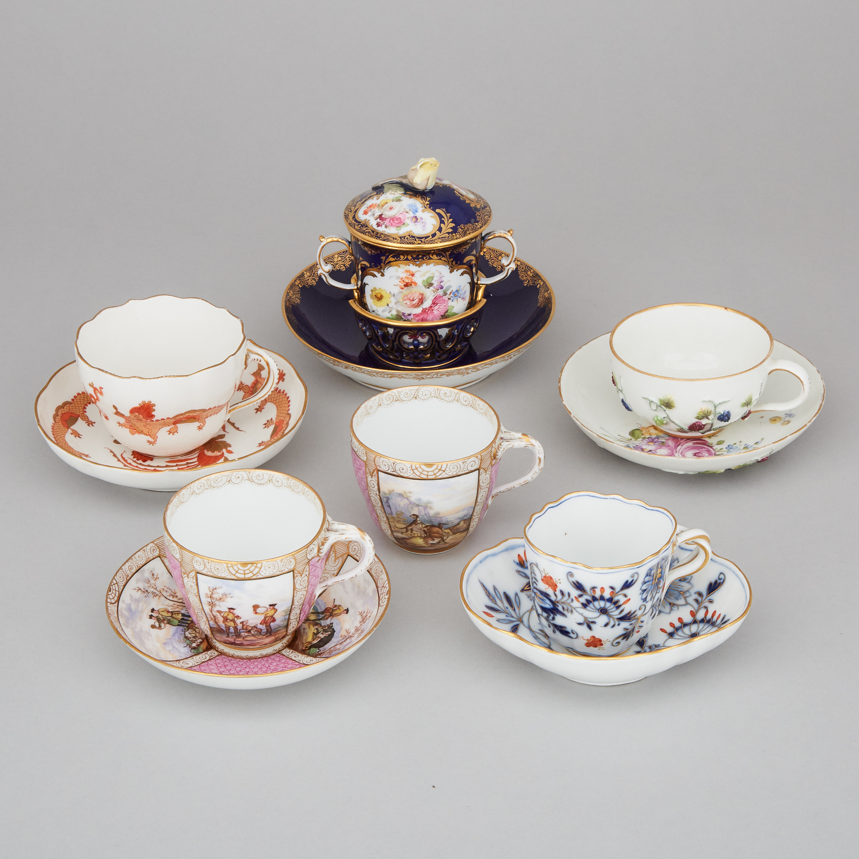 Six Meissen Cups and Five Saucers, late 19th/early 20th century