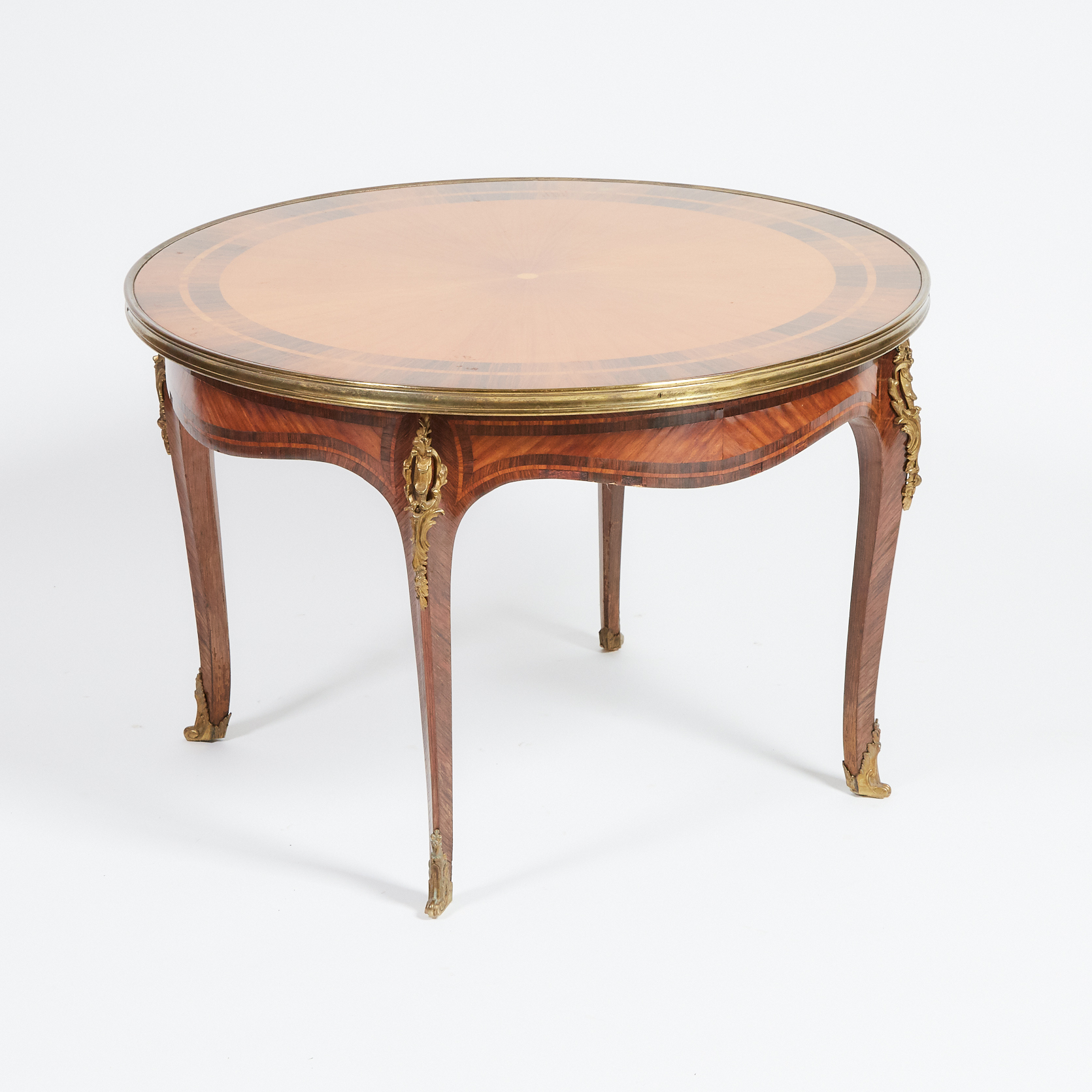 Louis XV Style Ormolu Mounted King and Tulip Wood Coffee Table, mid 20th century