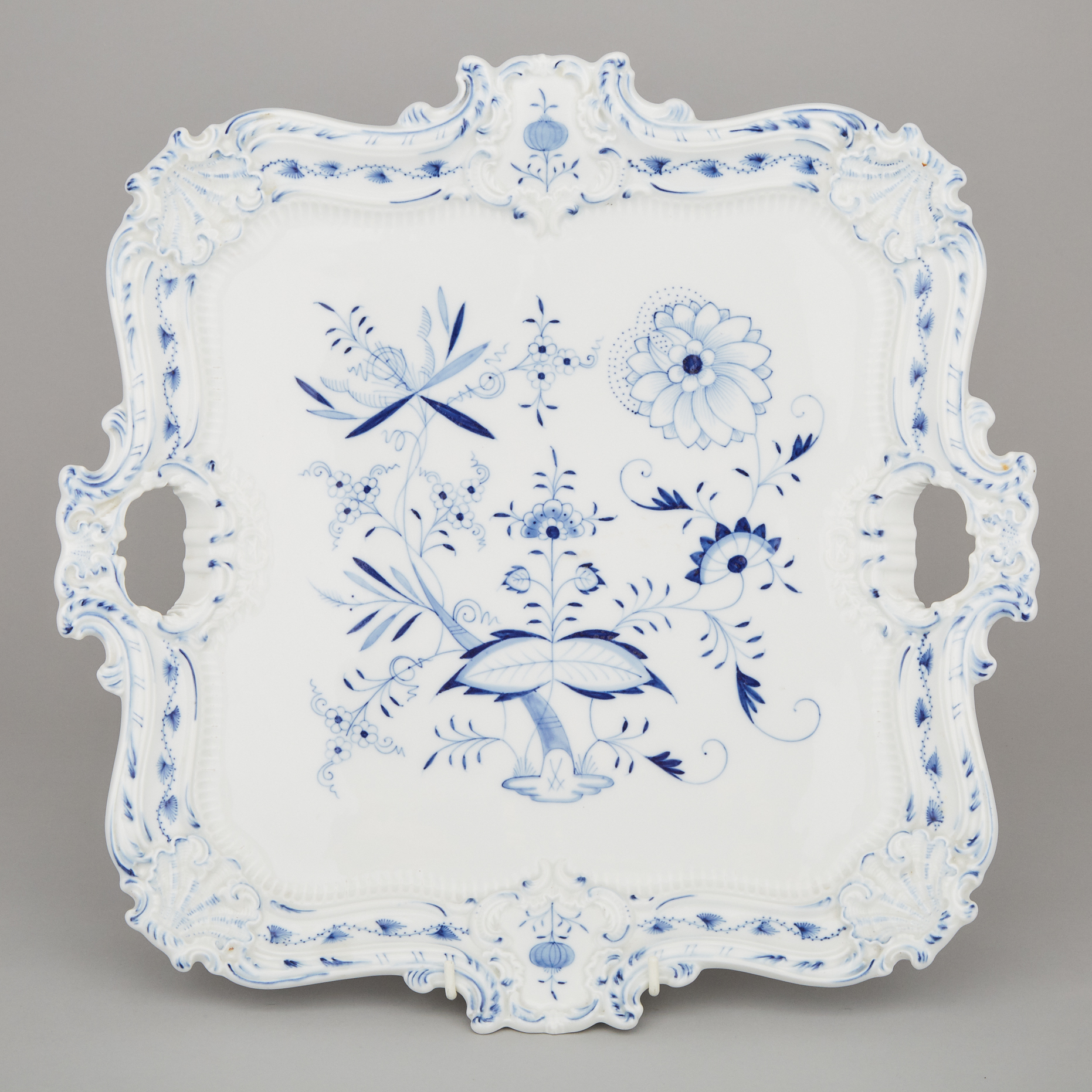 Meissen Blue Onion Pattern Two-Handled Square Serving Tray, c.1900