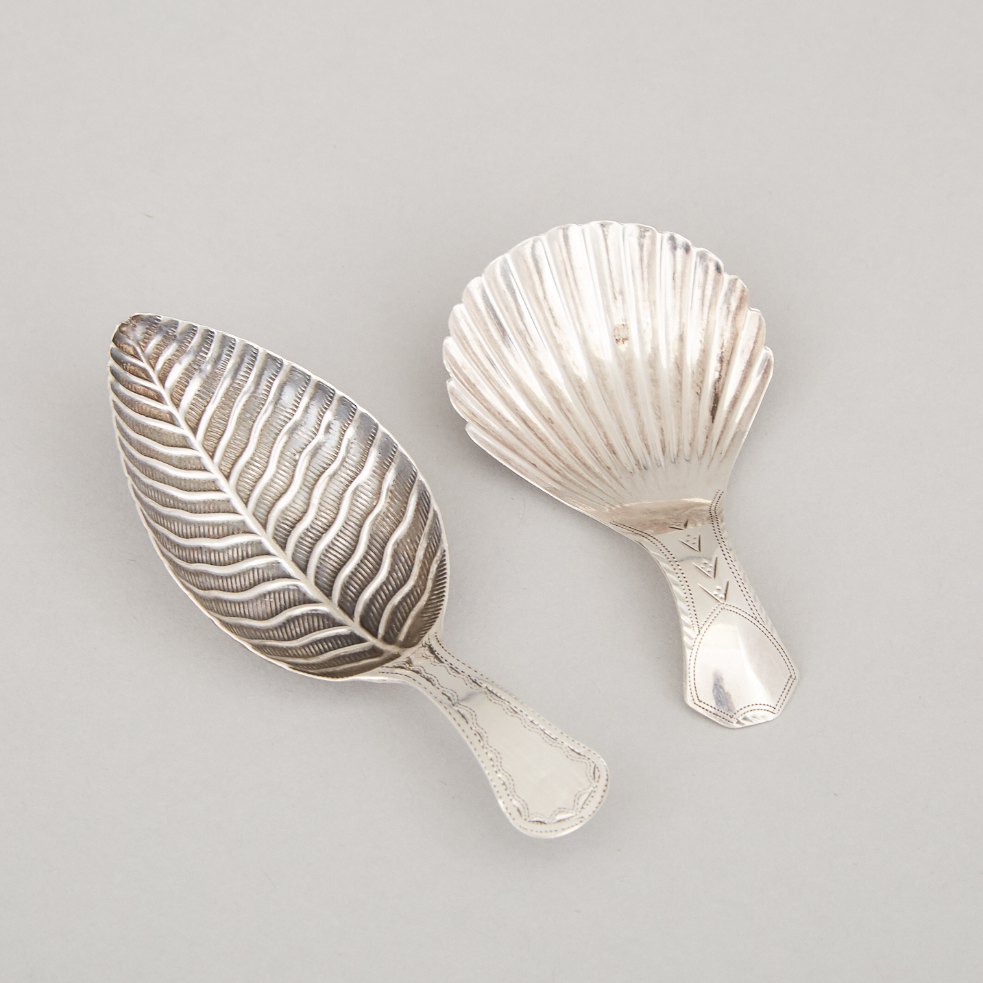 Two George III Silver Caddy Spoons, John Thornton, Birmingham, 1795 and 1801