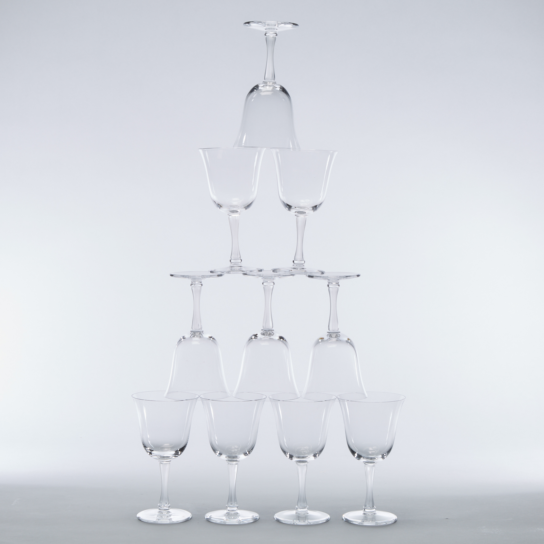 'Barsac', Ten Lalique Moulded and Partly Frosted Glass Wine Glasses, post-1945