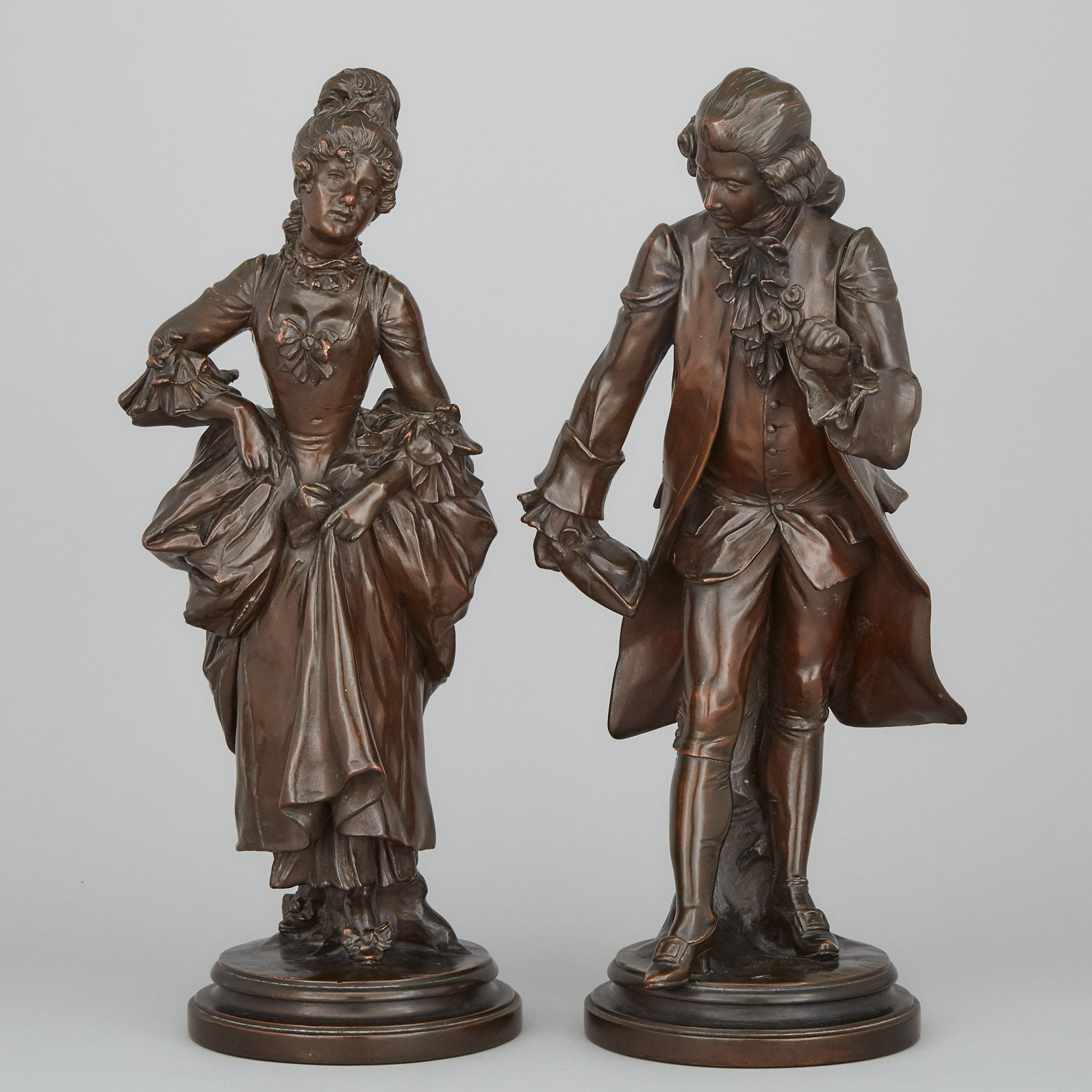 Pair of French School Figures of Courtiers, 19th century