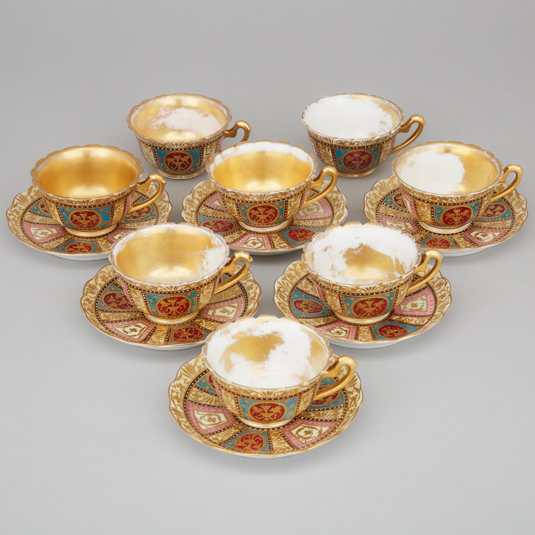 Eight 'Vienna' Cups and Six Saucers, late 19th century