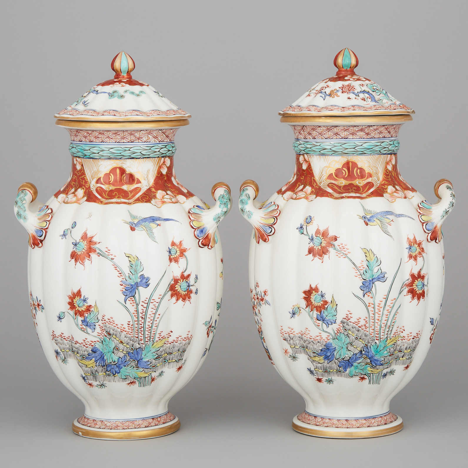 Pair of Samson Kakiemon Two-Handled Vases and Covers, c.1900