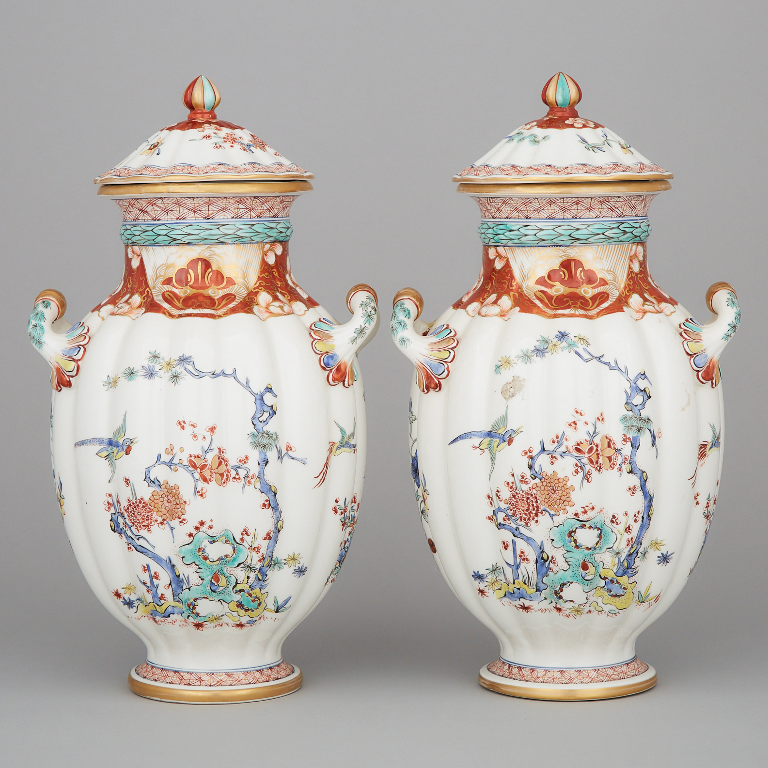 Pair of Samson Kakiemon Two-Handled Vases and Covers, c.1900