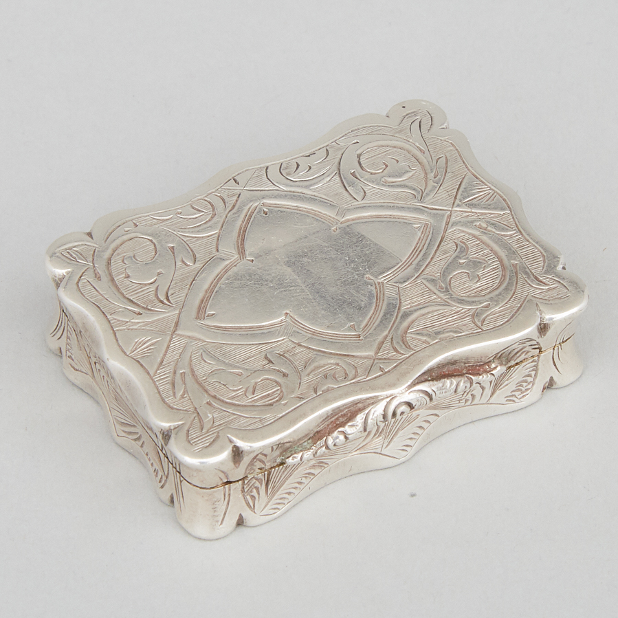 Victorian Silver Shaped Rectangular Snuff Box, Colen Cheshire, Birmingham, 1870