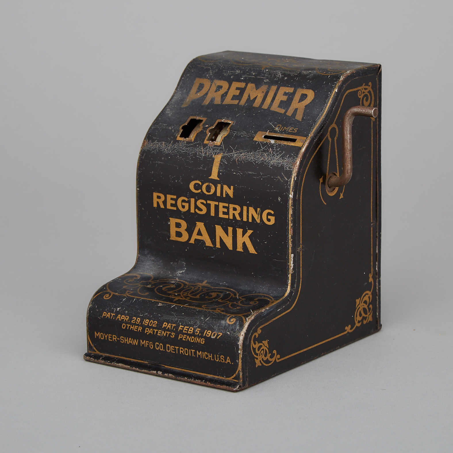 Moyer-Shaw Mfg. Co. "Premier Coin Registering Mechanical Bank, Detroit Michigan., c.1907