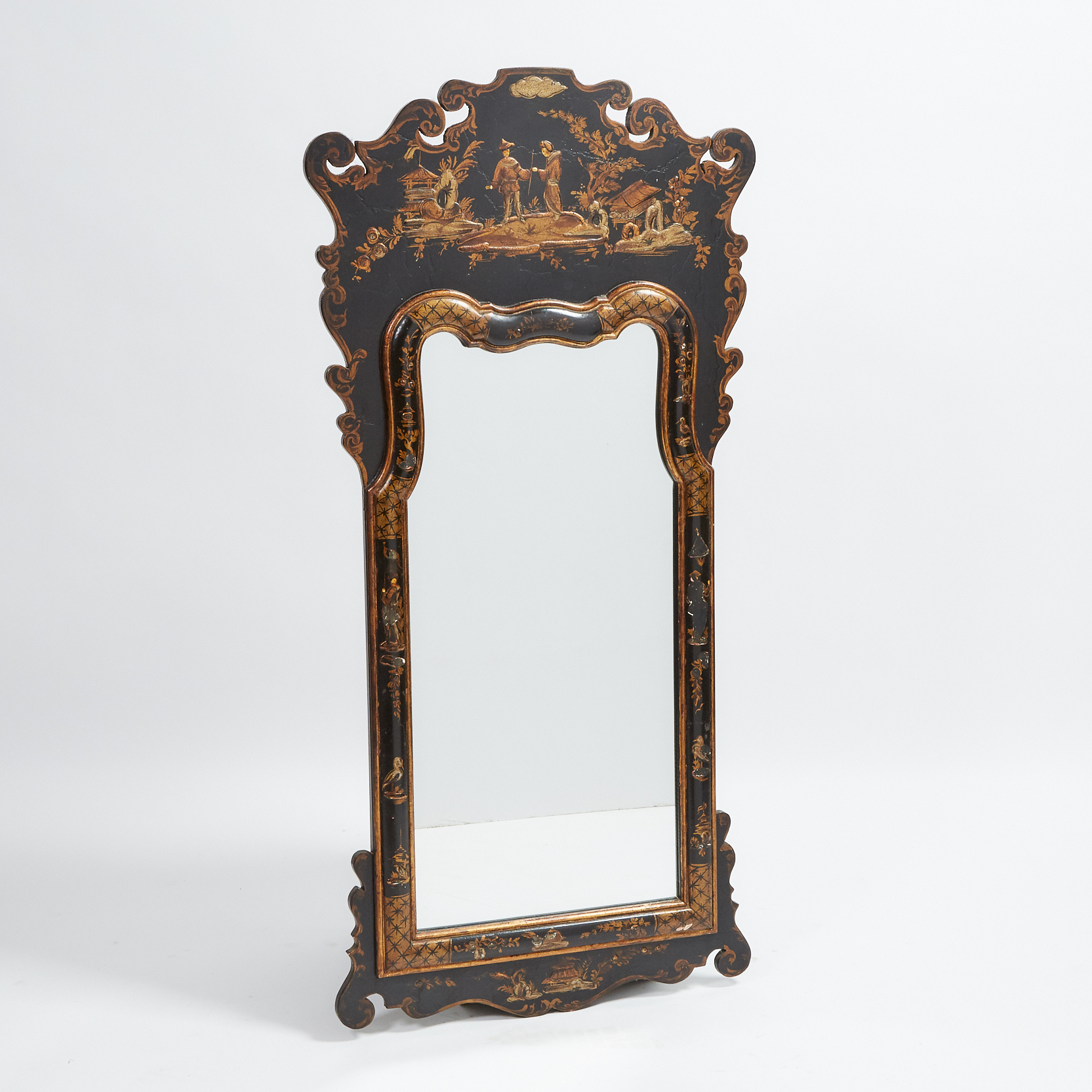 Queen Anne Style Chinoiserie Lacquered Mirror, mid 20th century