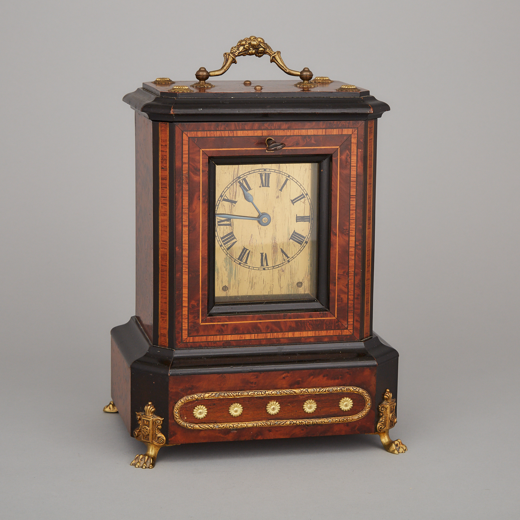 Napoleon III  Kingwood Banded Burl Walnut and Ebonized Table Clock, Duverdry & Bloquel, Paris, c.1900