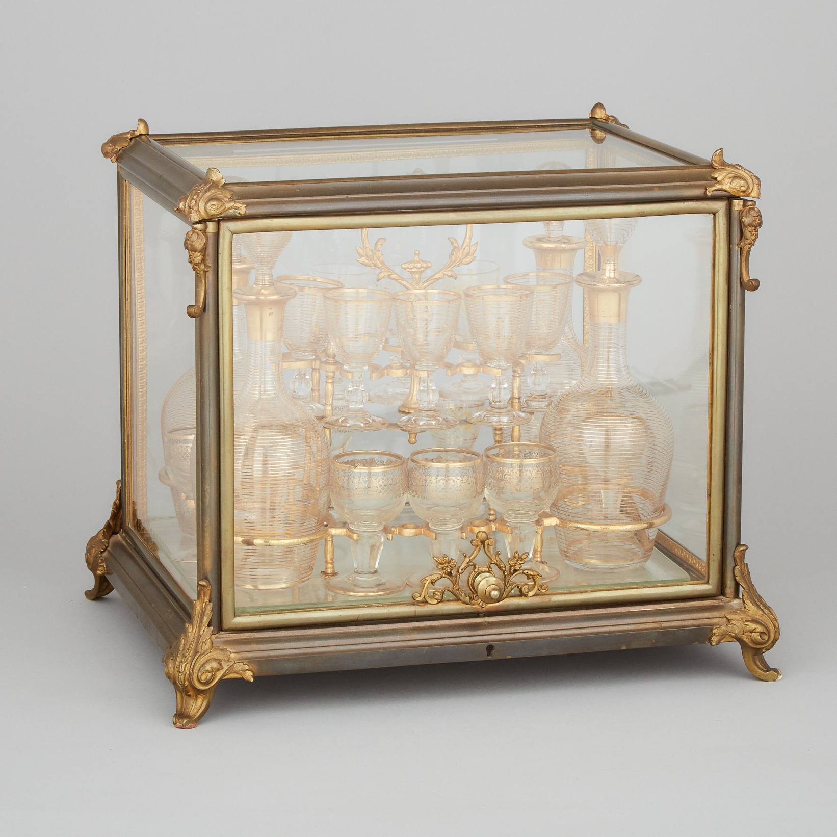 Napoleon III Glass Panelled Ormolu Tantalus, c.1870