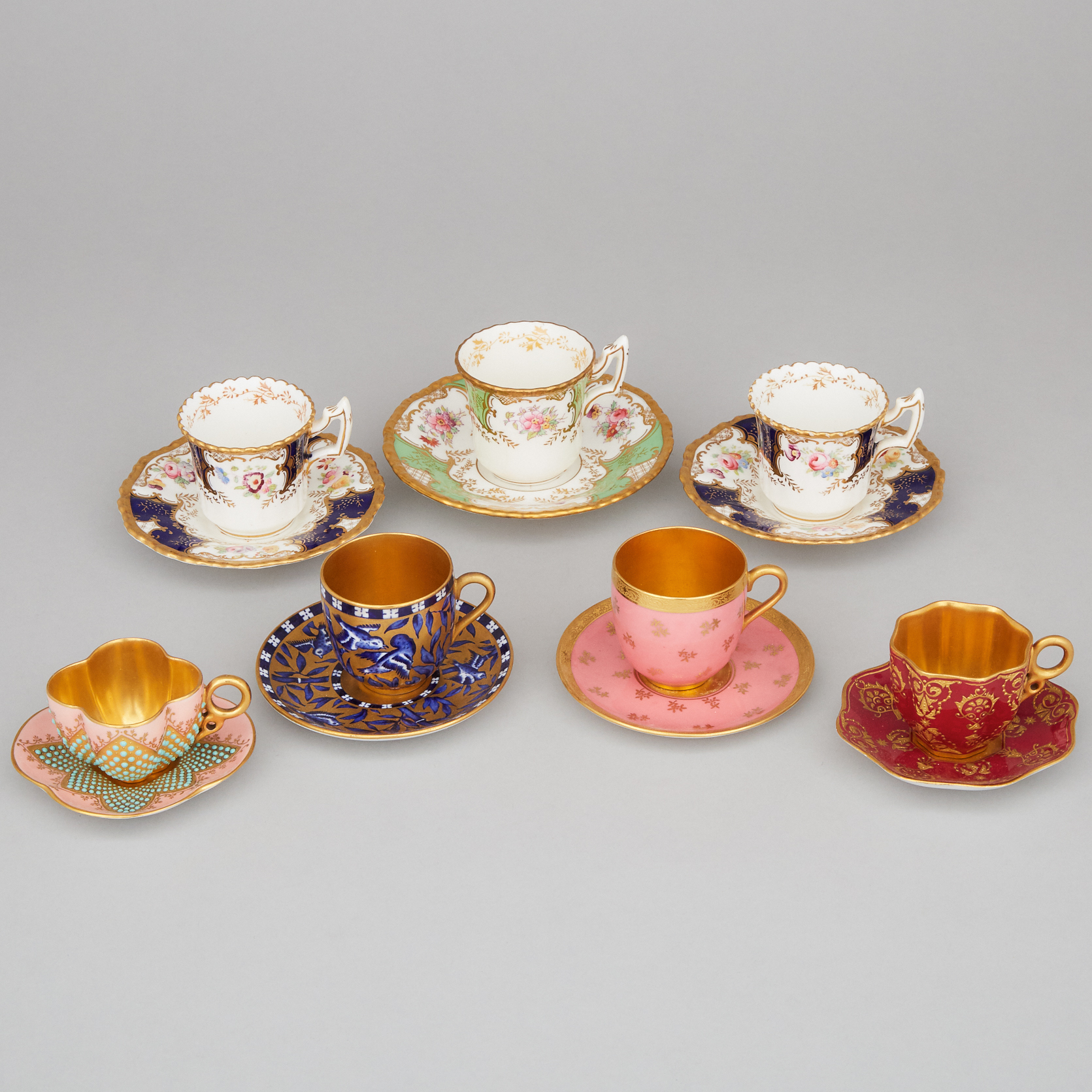 Seven Coalport Demi-Tasse Cups and Saucers, early 20th century