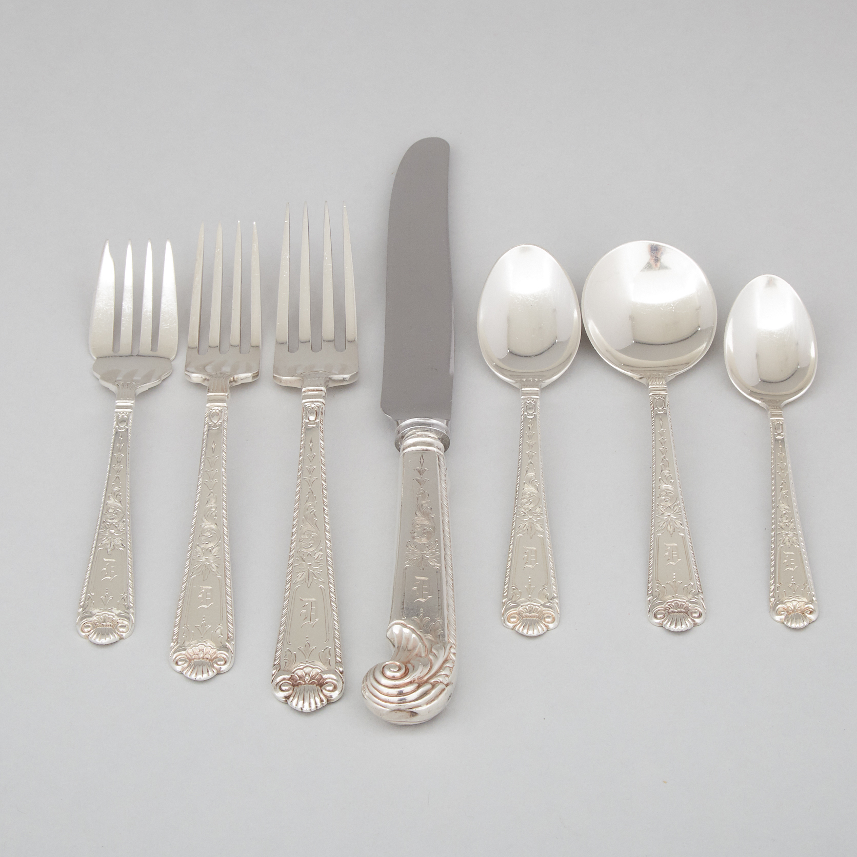 Canadian Silver ‘George II Engraved’ Pattern Flatware Service, Henry Birks & Sons, Montreal, Que., 20th century