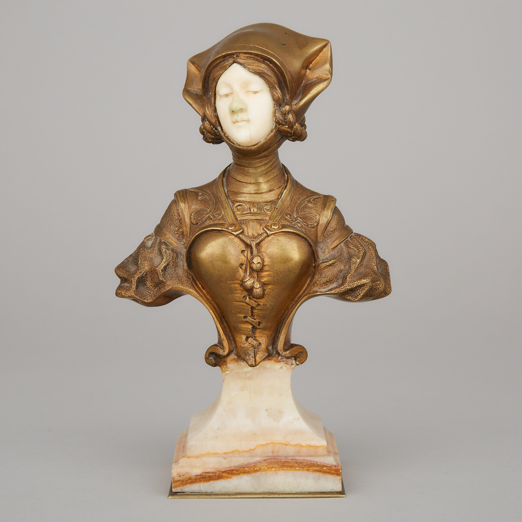 Austrian Bronze Bust of a Renaissance Maiden, c.1900 