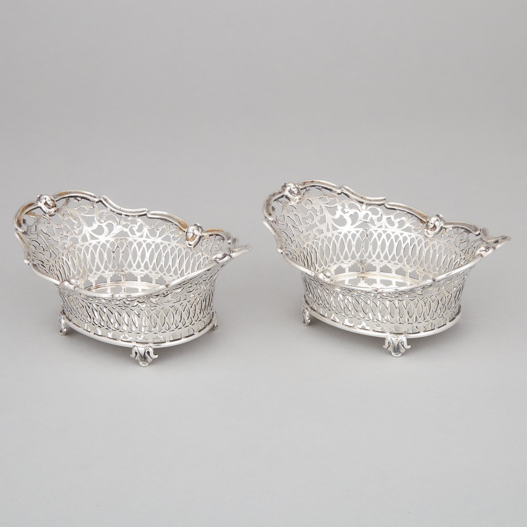 Pair of German Silver Pierced Bonbon Baskets, c.1900 
