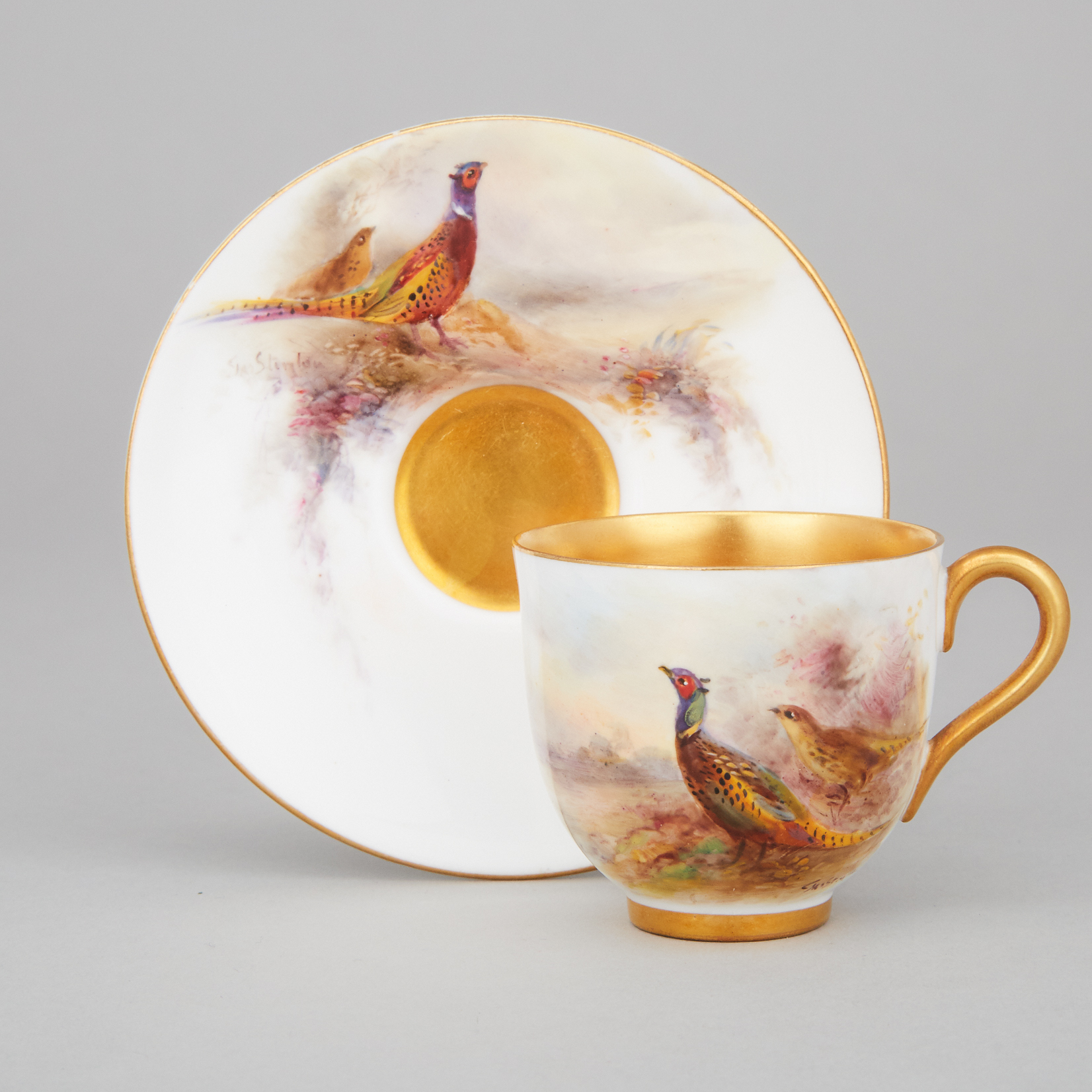 Royal Worcester Game Cup and Saucer, James Stinton, 1913