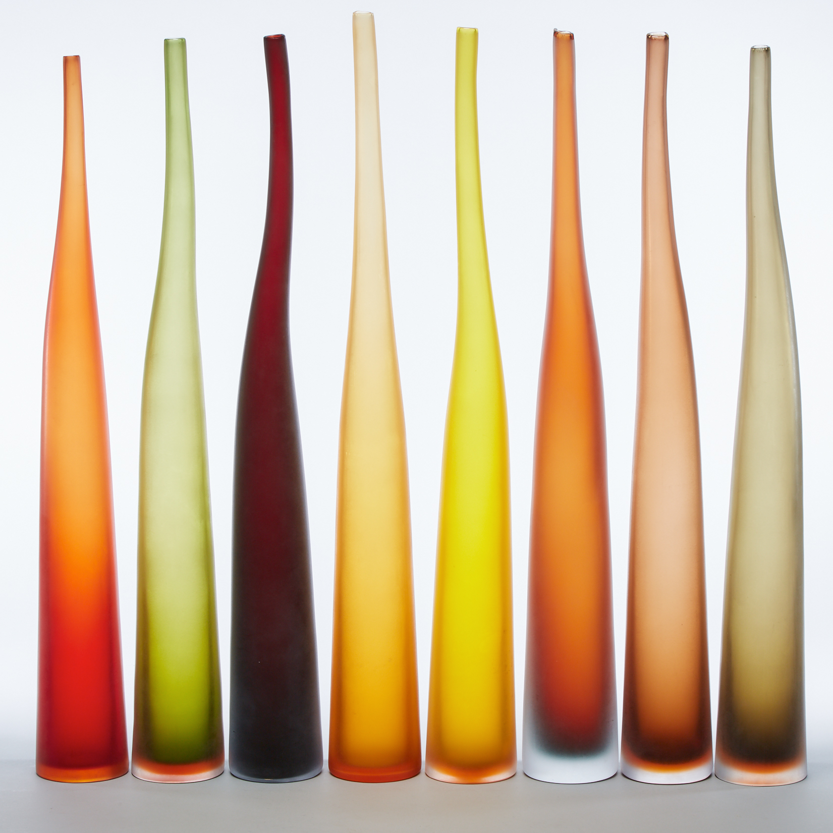 Set of Eight Murano Coloured Glass 'Bambu' Vases, Laura de Santillana (b.1955) for Arcade, c.2000