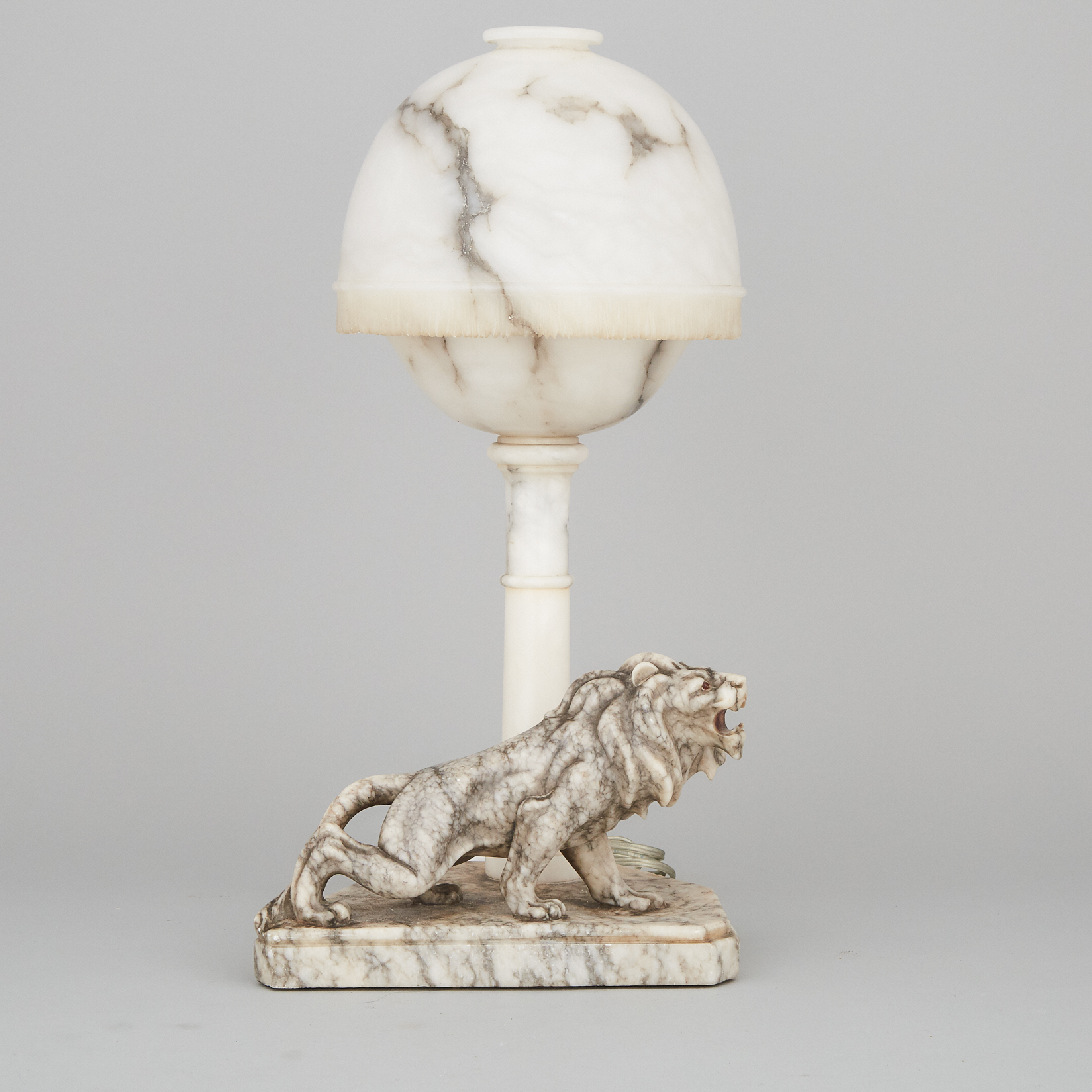 Italian Carved Alabaster Lion Form Table Lamp, early-mid 20th century 