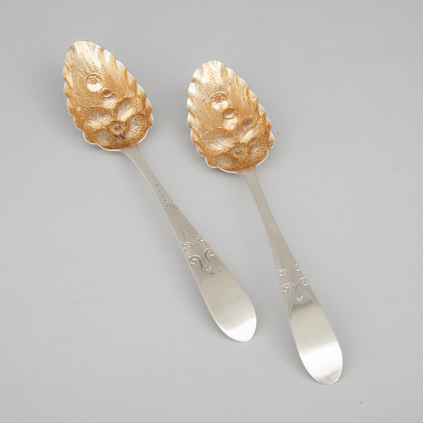 Pair of George III Irish Silver Berry Spoons, James Keating, Dublin, 1796