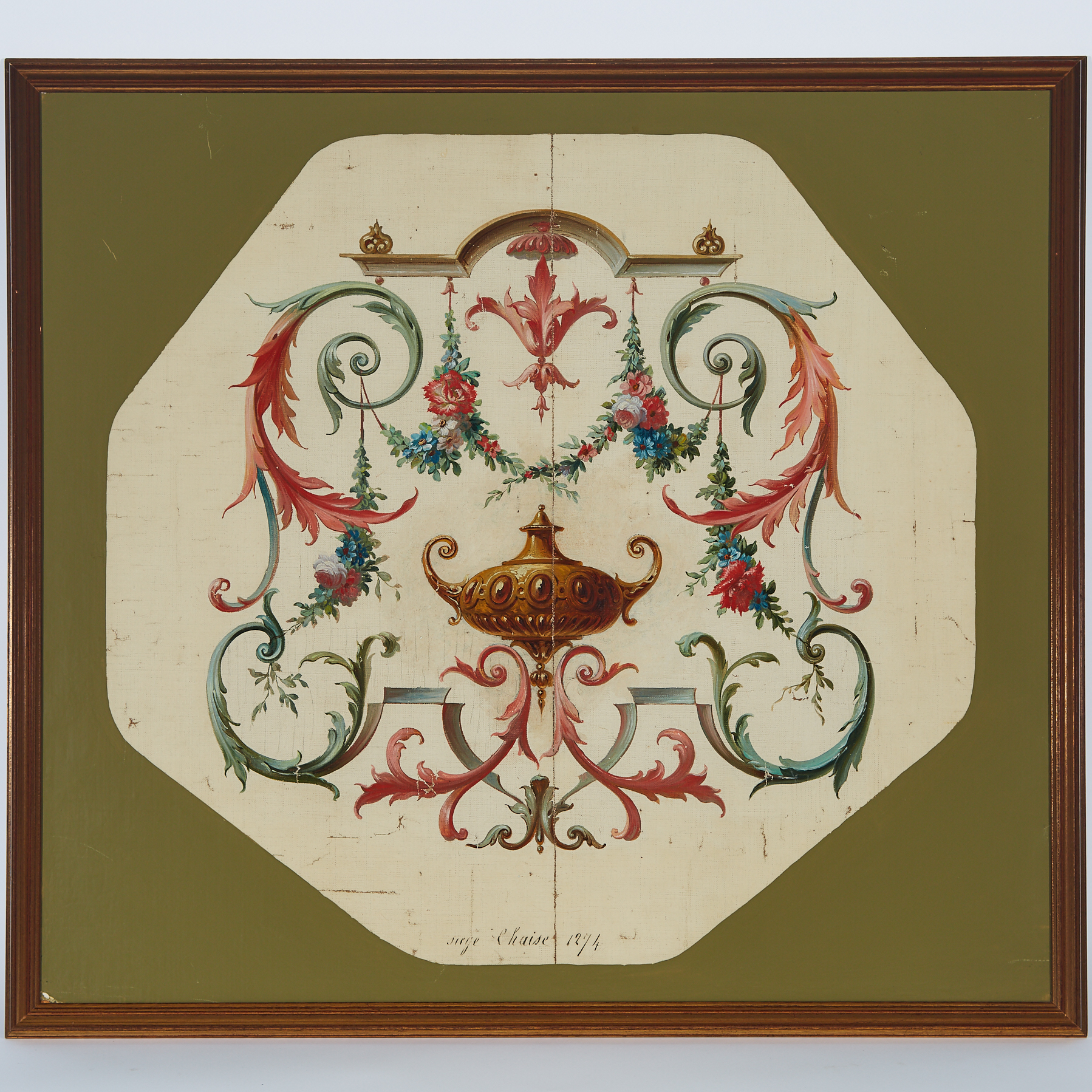 French Sketch of Tapestry Upholstery Pattern, 19th century