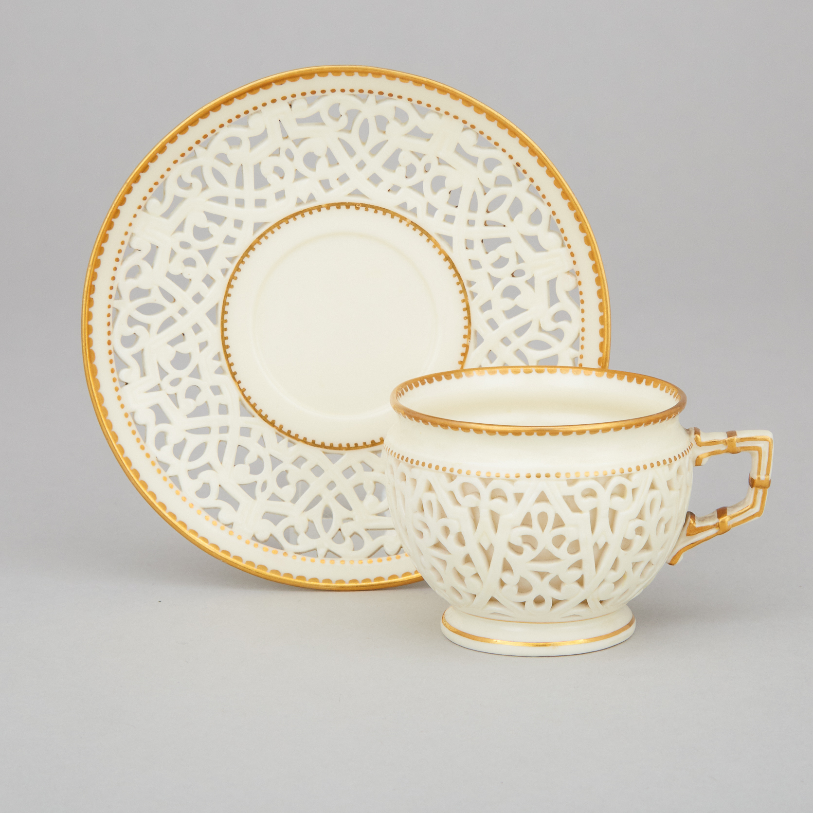 Grainger Worcester Reticulated Cup and Saucer, c.1870-89